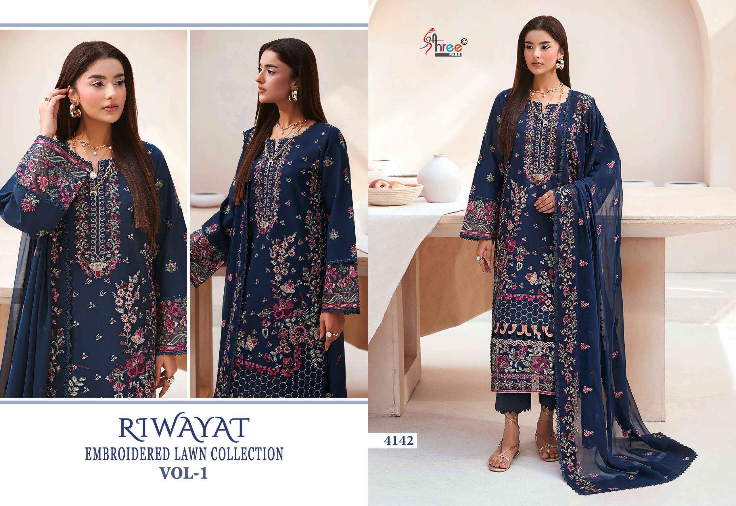 Shree Fabs Riwayat Embroidered Lawn Collection Vol-1 Cotton Dress Material (5 pcs Catalogue)
