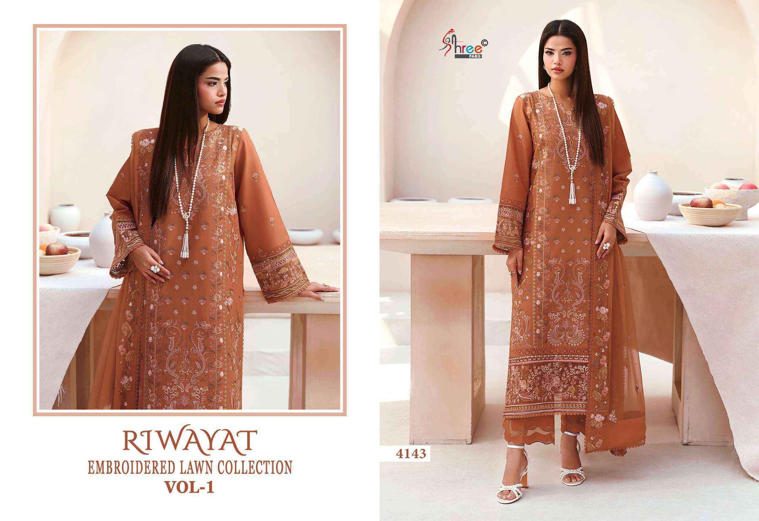 Shree Fabs Riwayat Embroidered Lawn Collection Vol-1 Cotton Dress Material (5 pcs Catalogue)