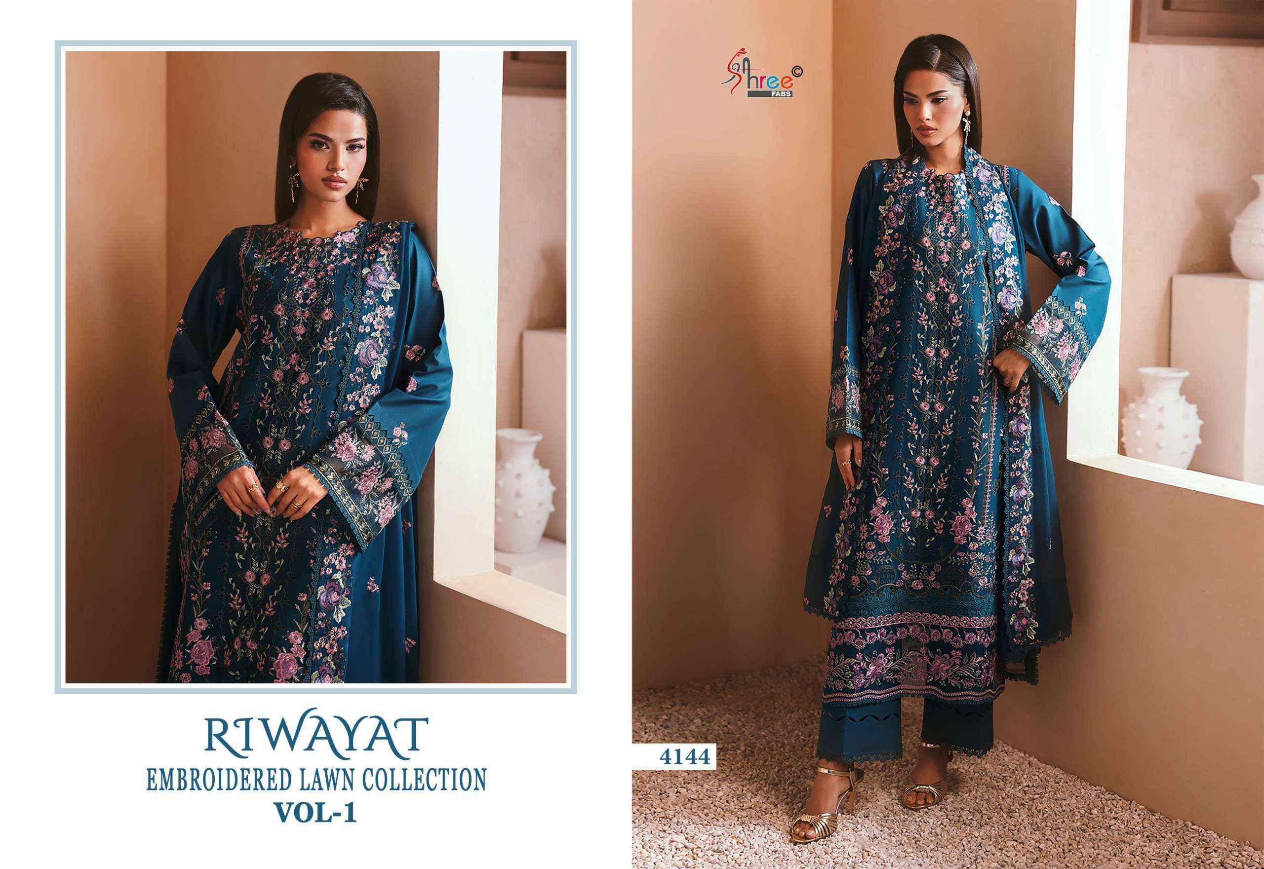 Shree Fabs Riwayat Embroidered Lawn Collection Vol-1 Cotton Dress Material (5 pcs Catalogue)