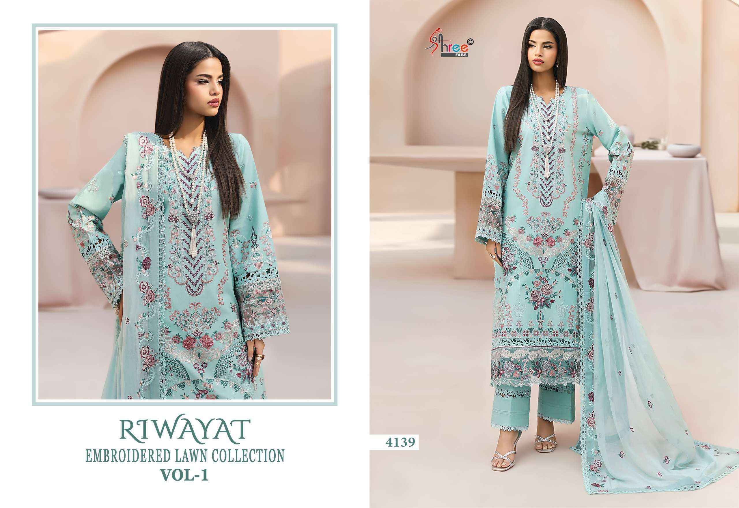 Shree Fabs Riwayat Embroidered Lawn Collection Vol-1 Cotton Dress Material (5 pcs Catalogue)