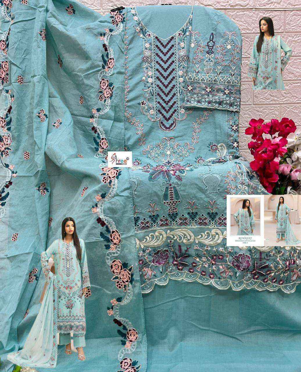 Shree Fabs Riwayat Embroidered Lawn Collection Vol-1 Cotton Dress Material (5 pcs Catalogue)