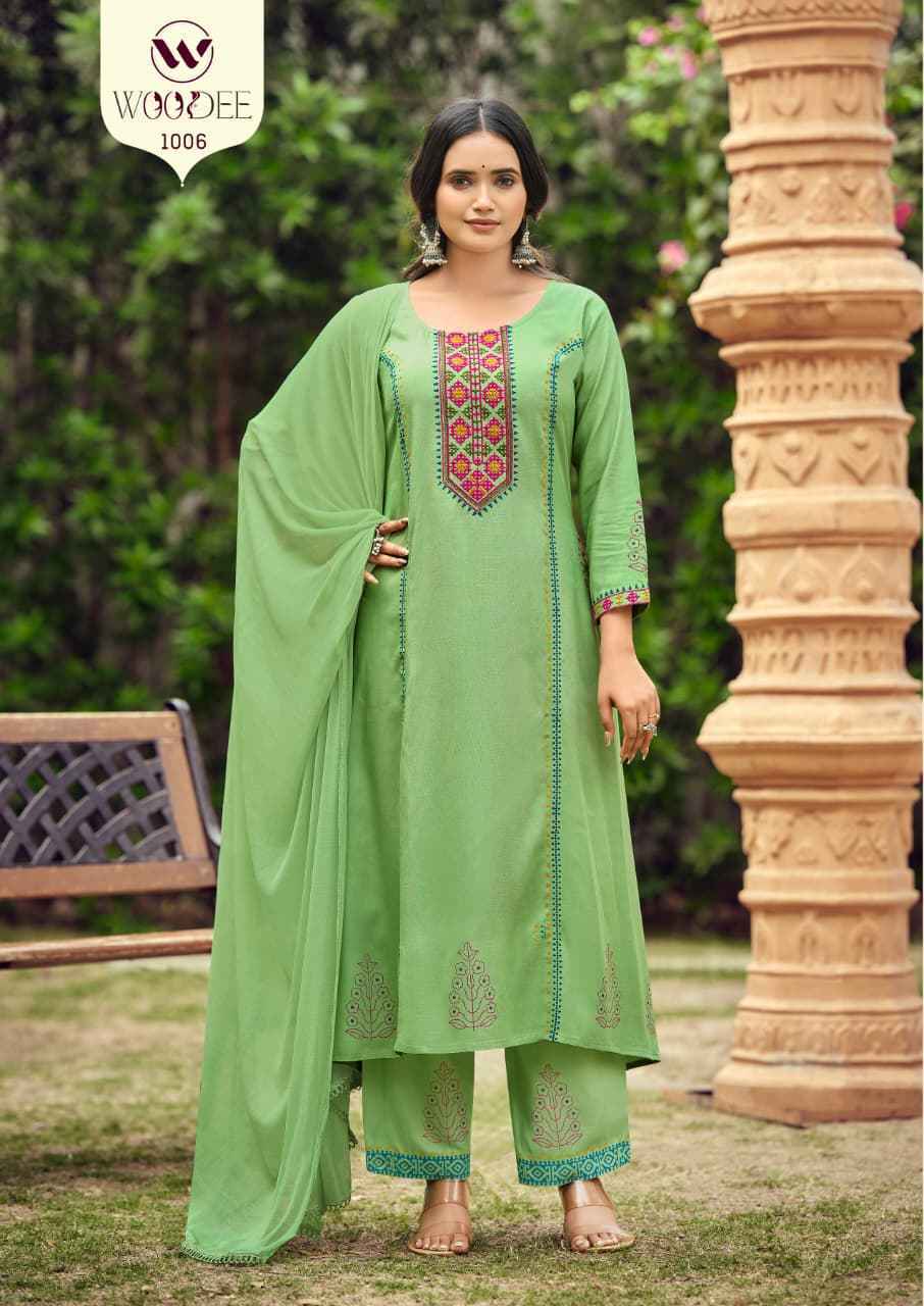 Woodee Saanvi Rayon Readymade Suit (6 pcs catalogue)