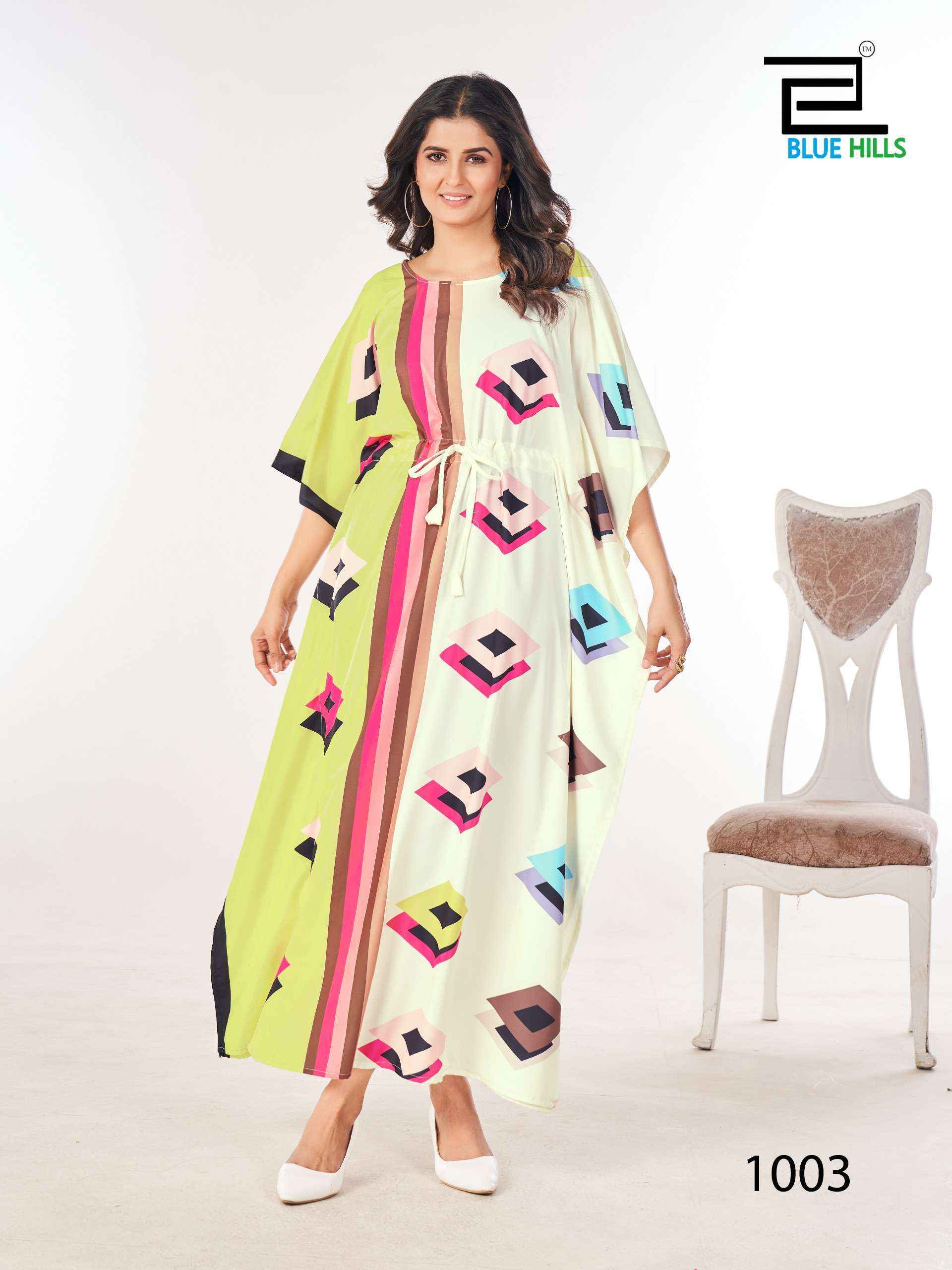Blue Hills Ferris Wheel Crepe Kaftan (4 pcs Catalogue)