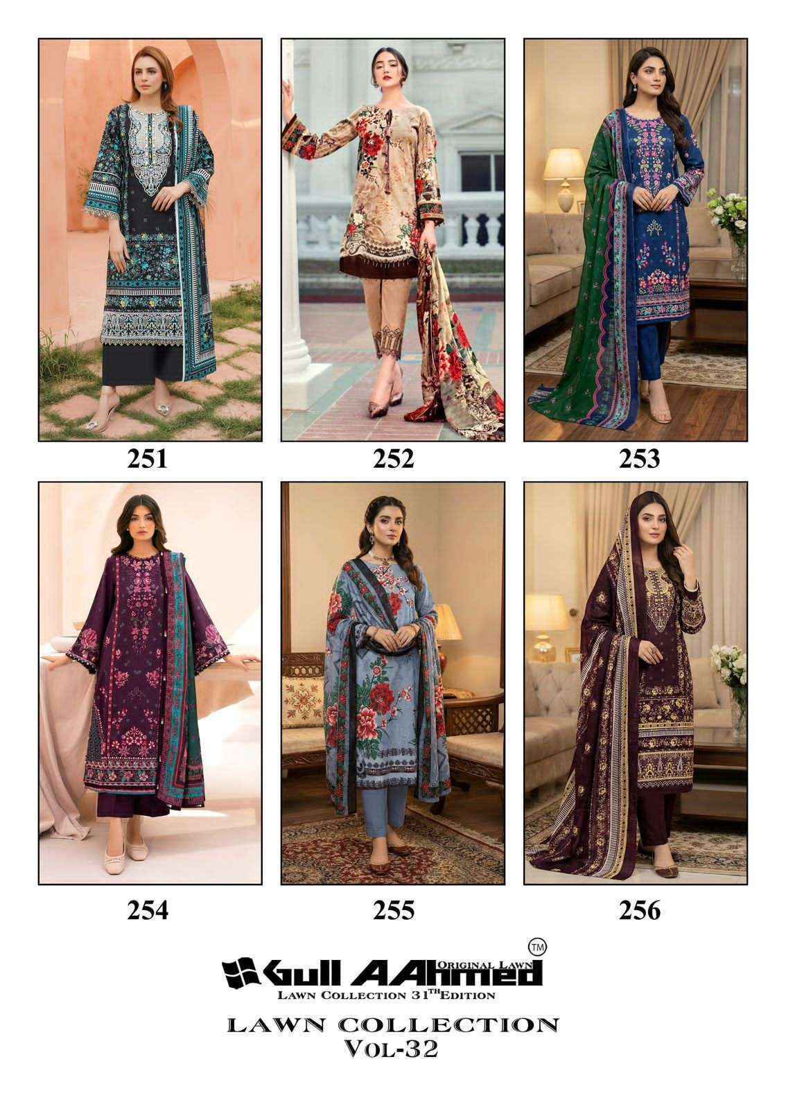 Gull Ahmed Lawn Collection Vol-32 Cambric Cotton Dress Material (6 Pc Catalouge)