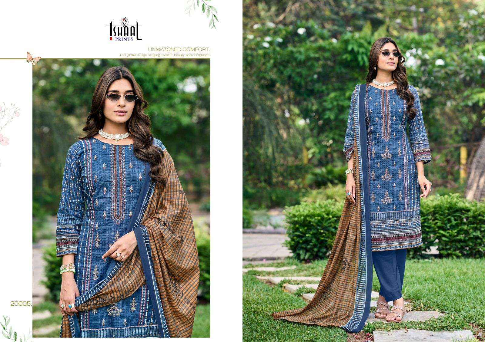 Ishaal Embroidered Vol-20 Lawn Cotton Dress Material (10 pcs Catalogue)