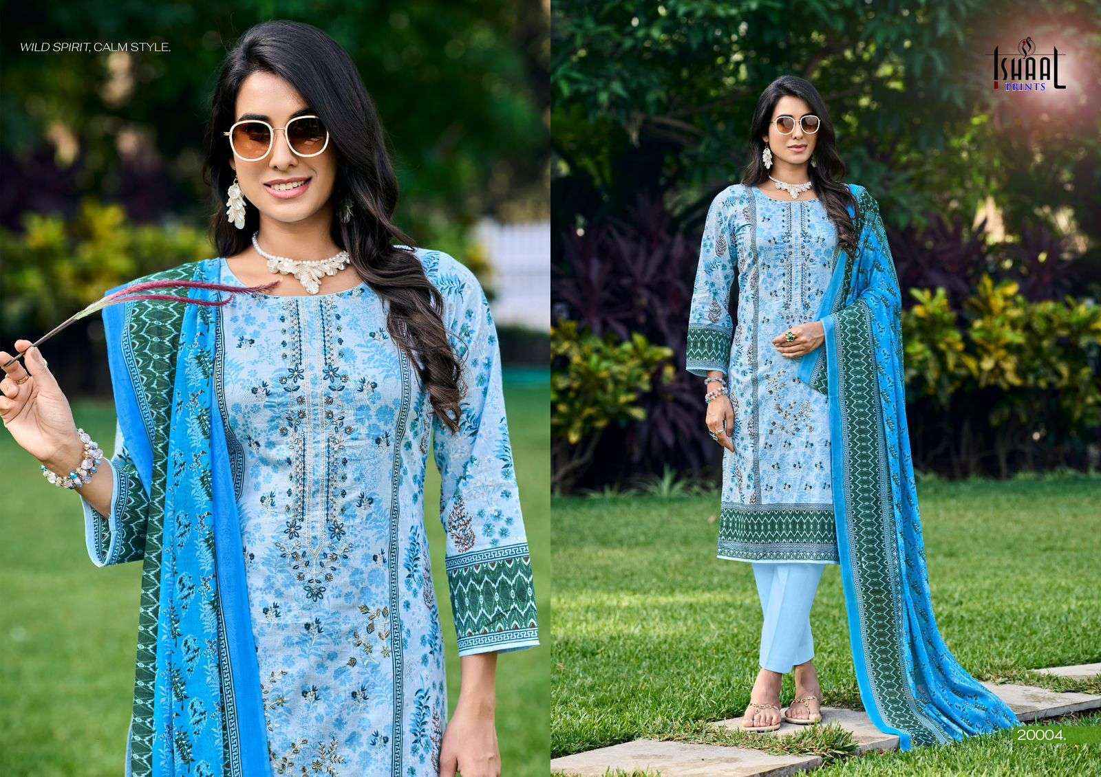 Ishaal Embroidered Vol-20 Lawn Cotton Dress Material (10 pcs Catalogue)