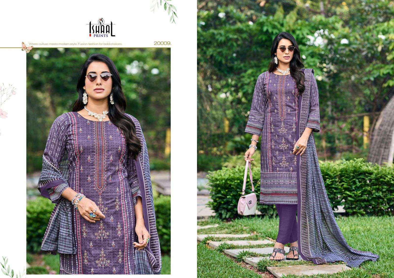 Ishaal Embroidered Vol-20 Lawn Cotton Dress Material (10 pcs Catalogue)