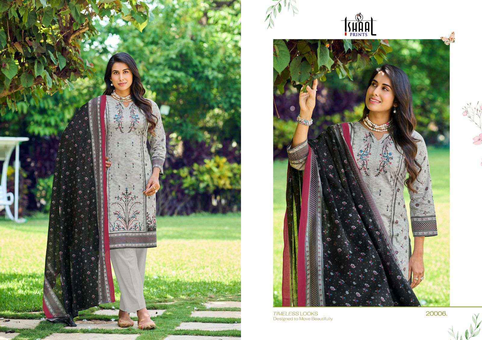 Ishaal Embroidered Vol-20 Lawn Cotton Dress Material (10 pcs Catalogue)