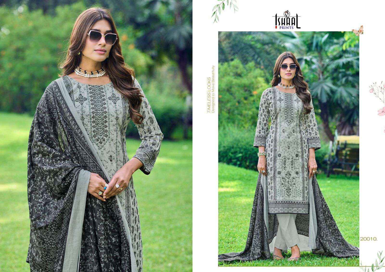 Ishaal Embroidered Vol-20 Lawn Cotton Dress Material (10 pcs Catalogue)