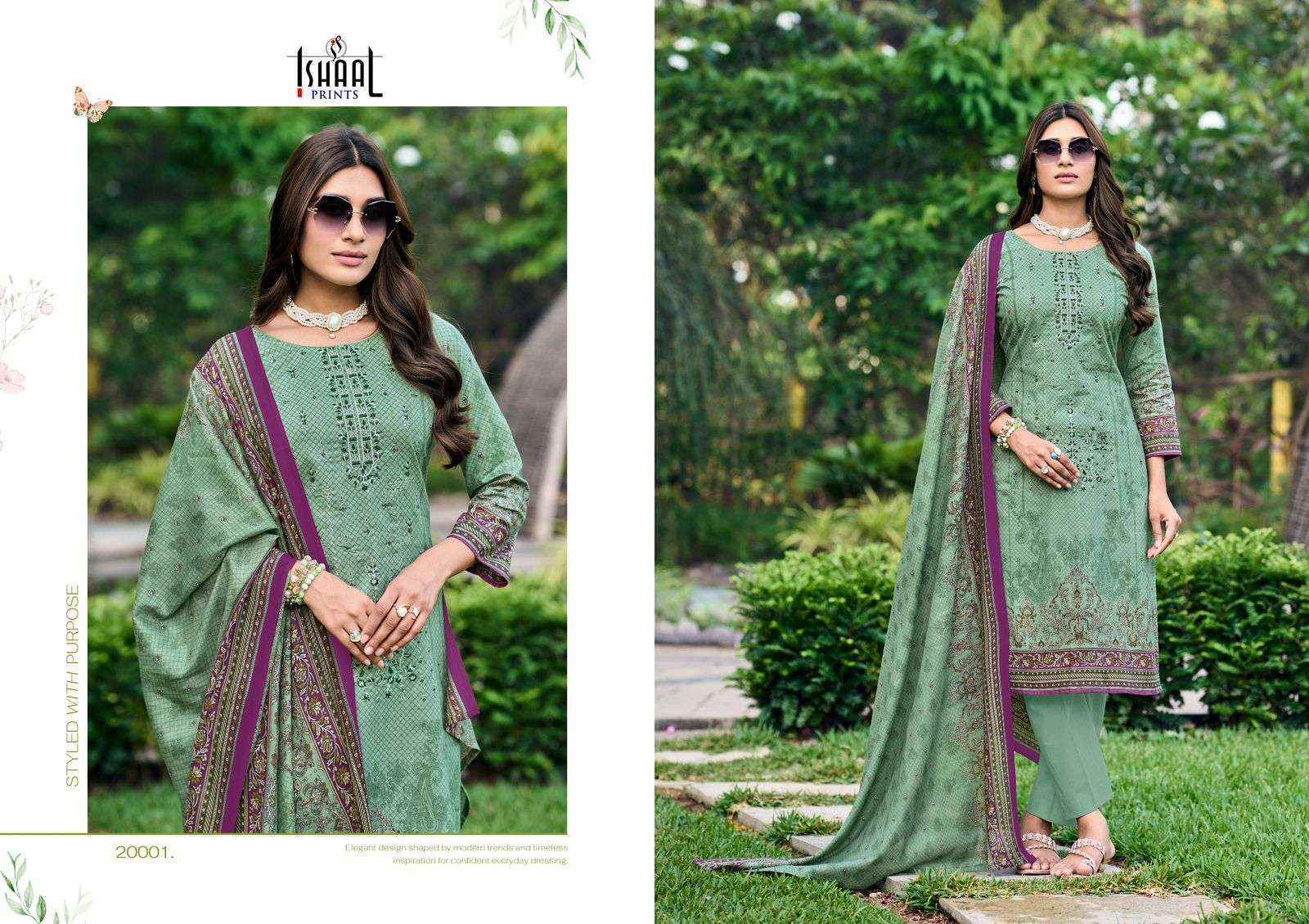 Ishaal Embroidered Vol-20 Lawn Cotton Dress Material (10 pcs Catalogue)