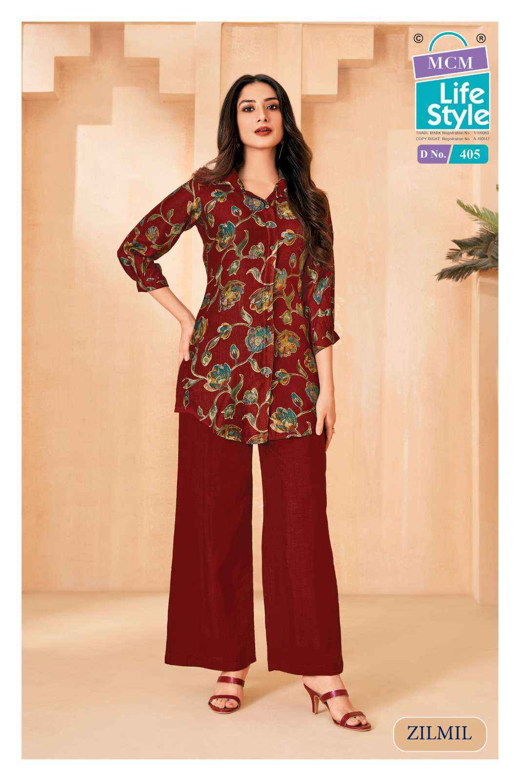 MCM Lifestyle Zilmil Vol-4 Vertican Top With Plazzo (10 pcs Catalogue)
