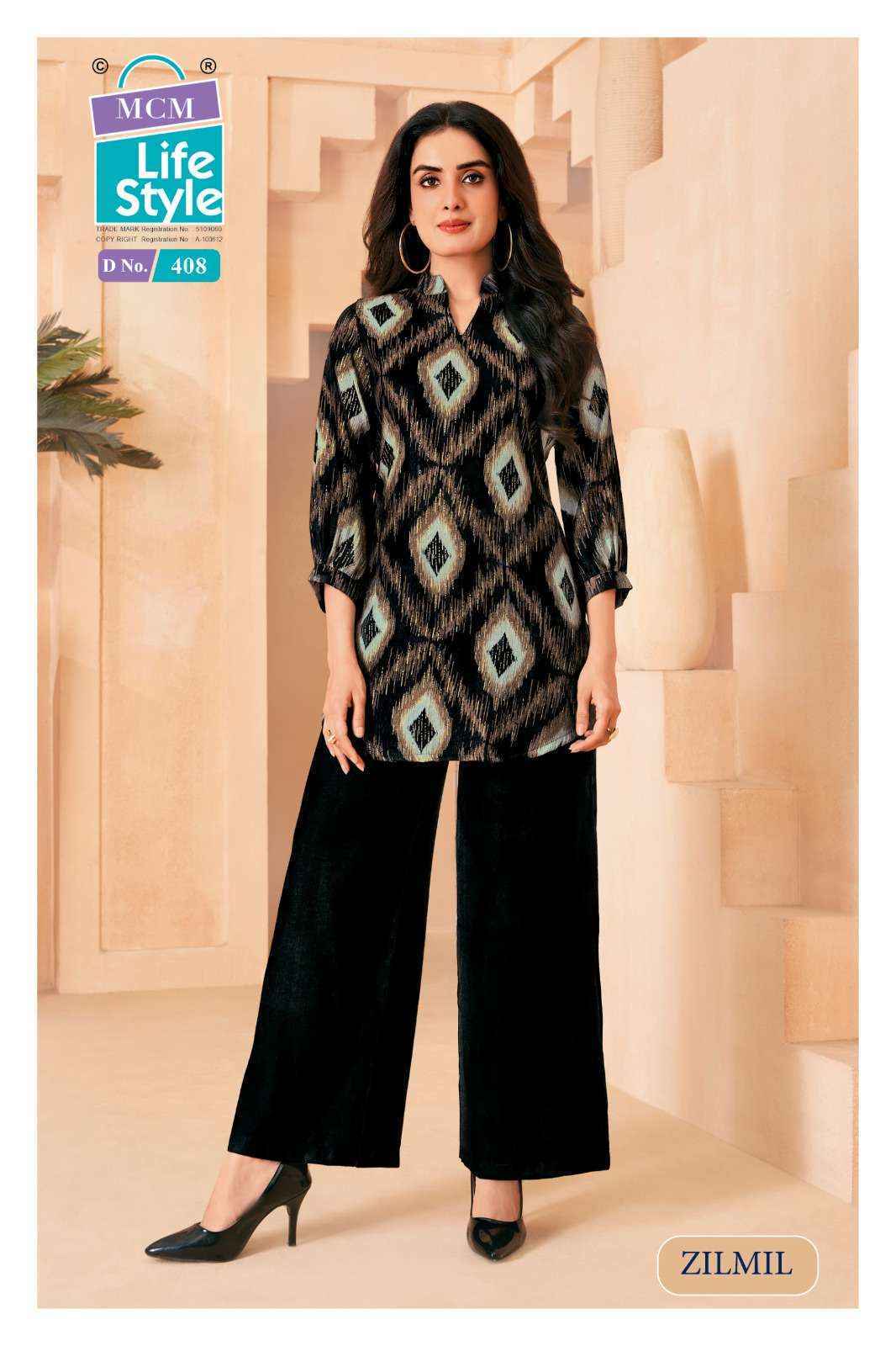 MCM Lifestyle Zilmil Vol-4 Vertican Top With Plazzo (10 pcs Catalogue)