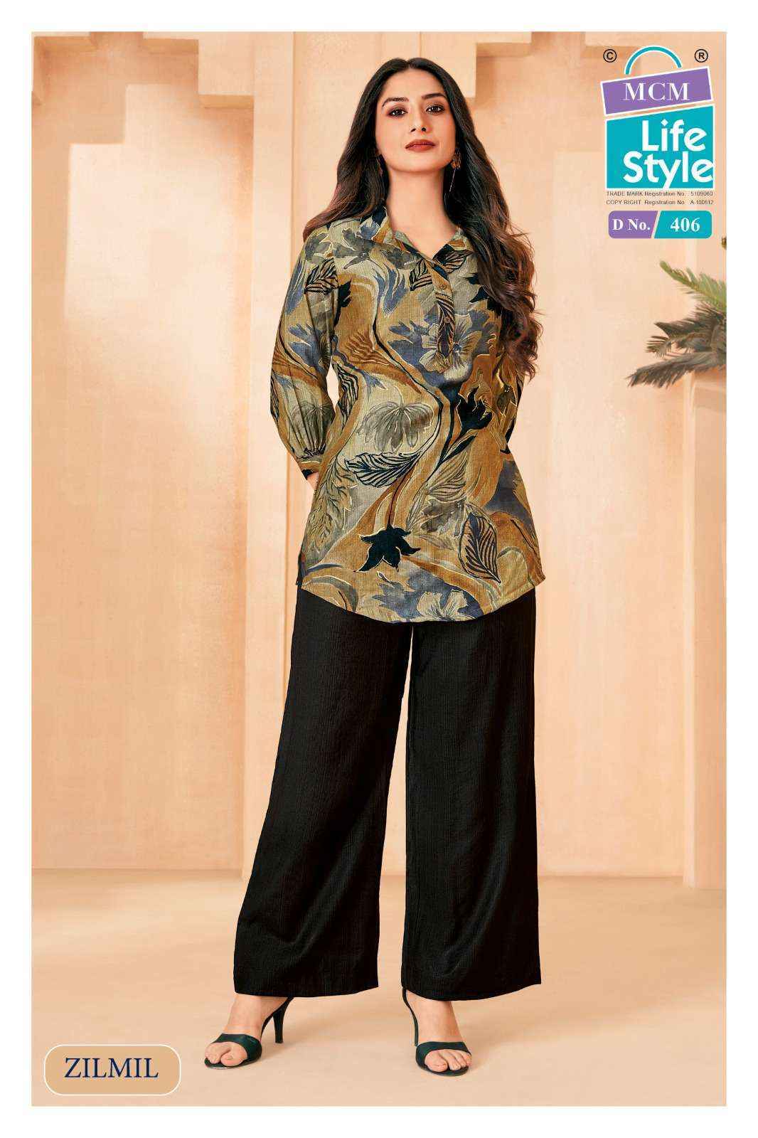 MCM Lifestyle Zilmil Vol-4 Vertican Top With Plazzo (10 pcs Catalogue)