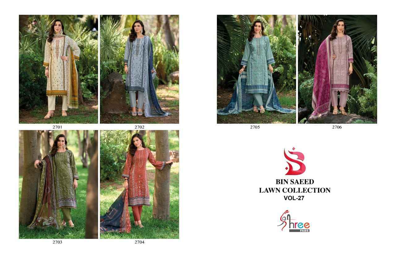 Shree Fabs Bin Saeed Lawn Collection Vol-27 Cotton Dress Material (6 pcs Catalogue)