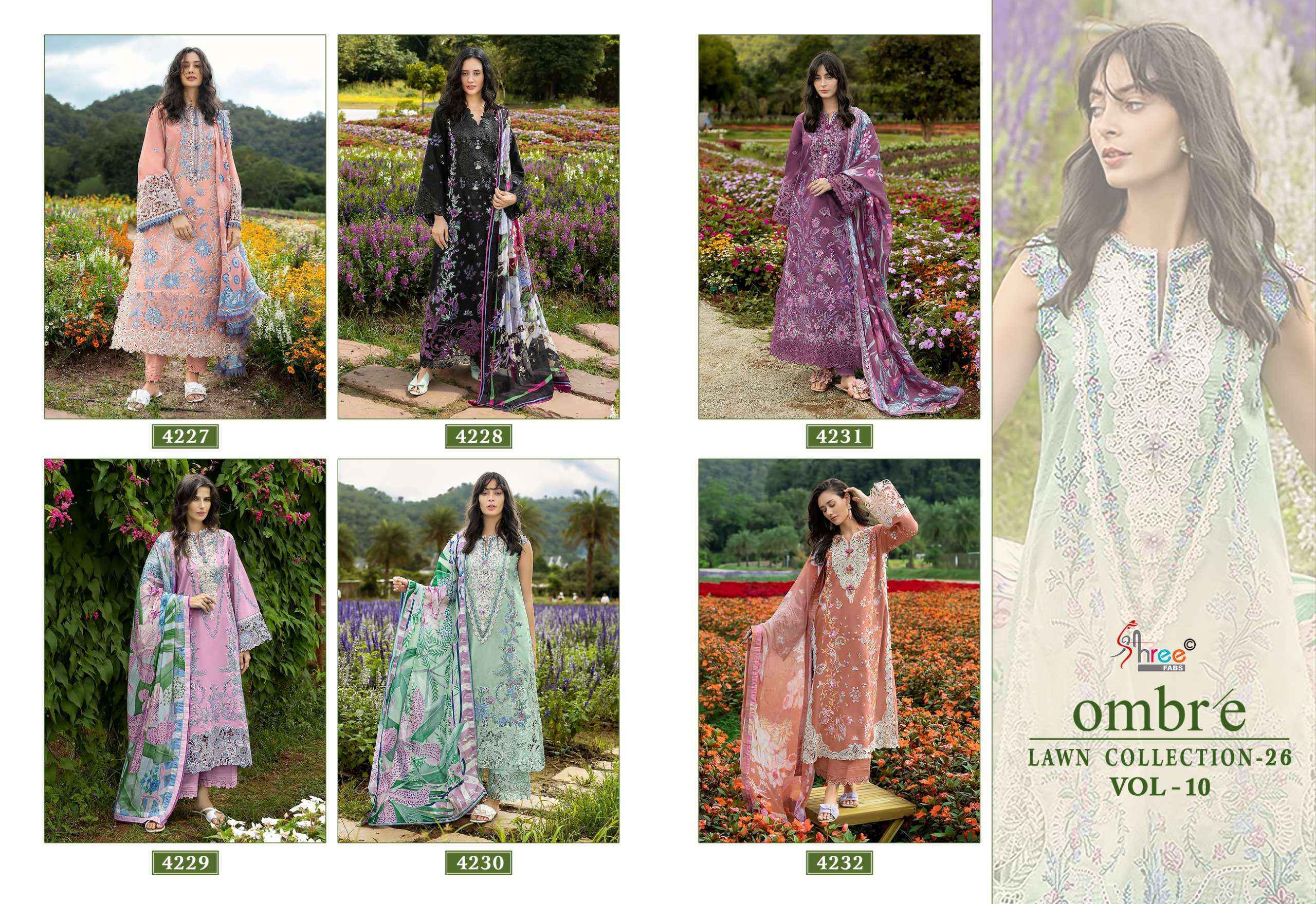Shree Fabs Ombre Lawn Collection 26 Vol 10 Cotton Dress Material 6 pcs Catalogue