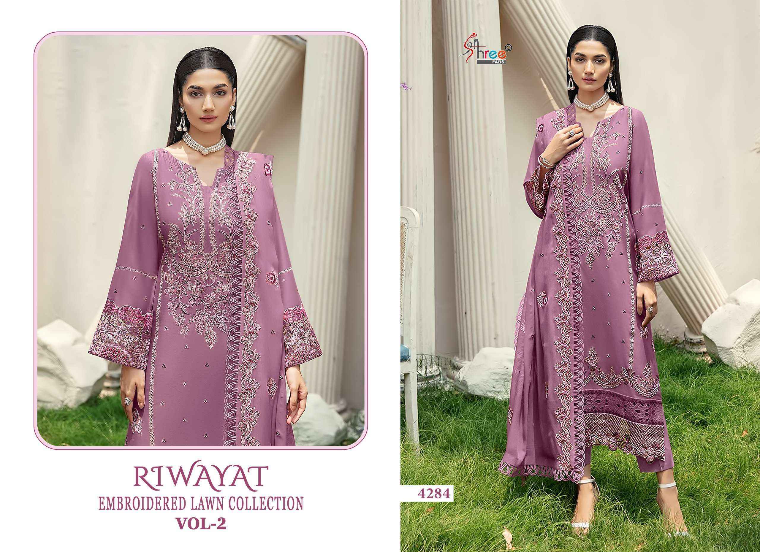 Shree Fabs Riwayat Embroidered Lawn Collection Vol-2 Cotton Dress Material (3 pcs Catalogue)