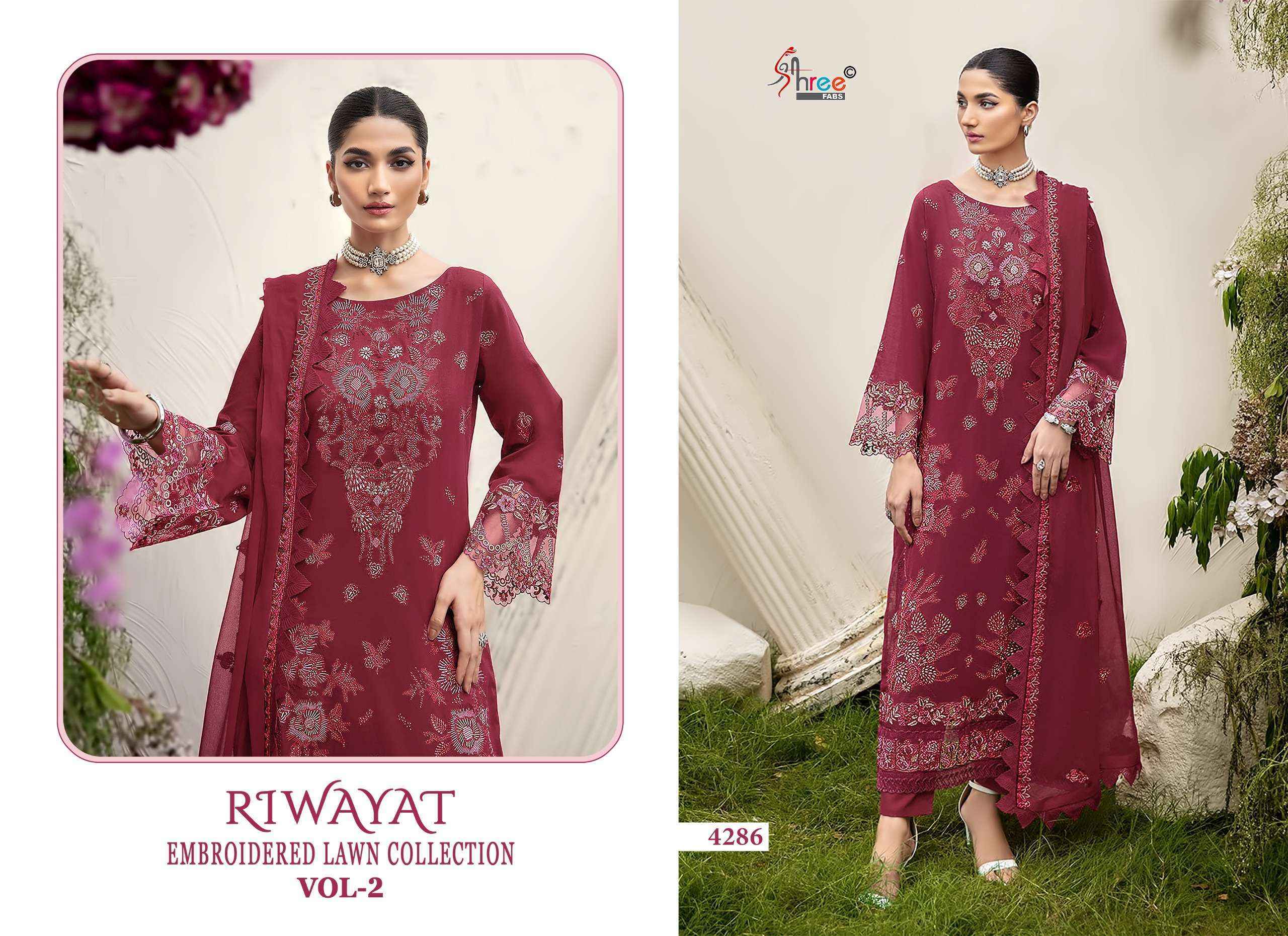 Shree Fabs Riwayat Embroidered Lawn Collection Vol-2 Cotton Dress Material (3 pcs Catalogue)