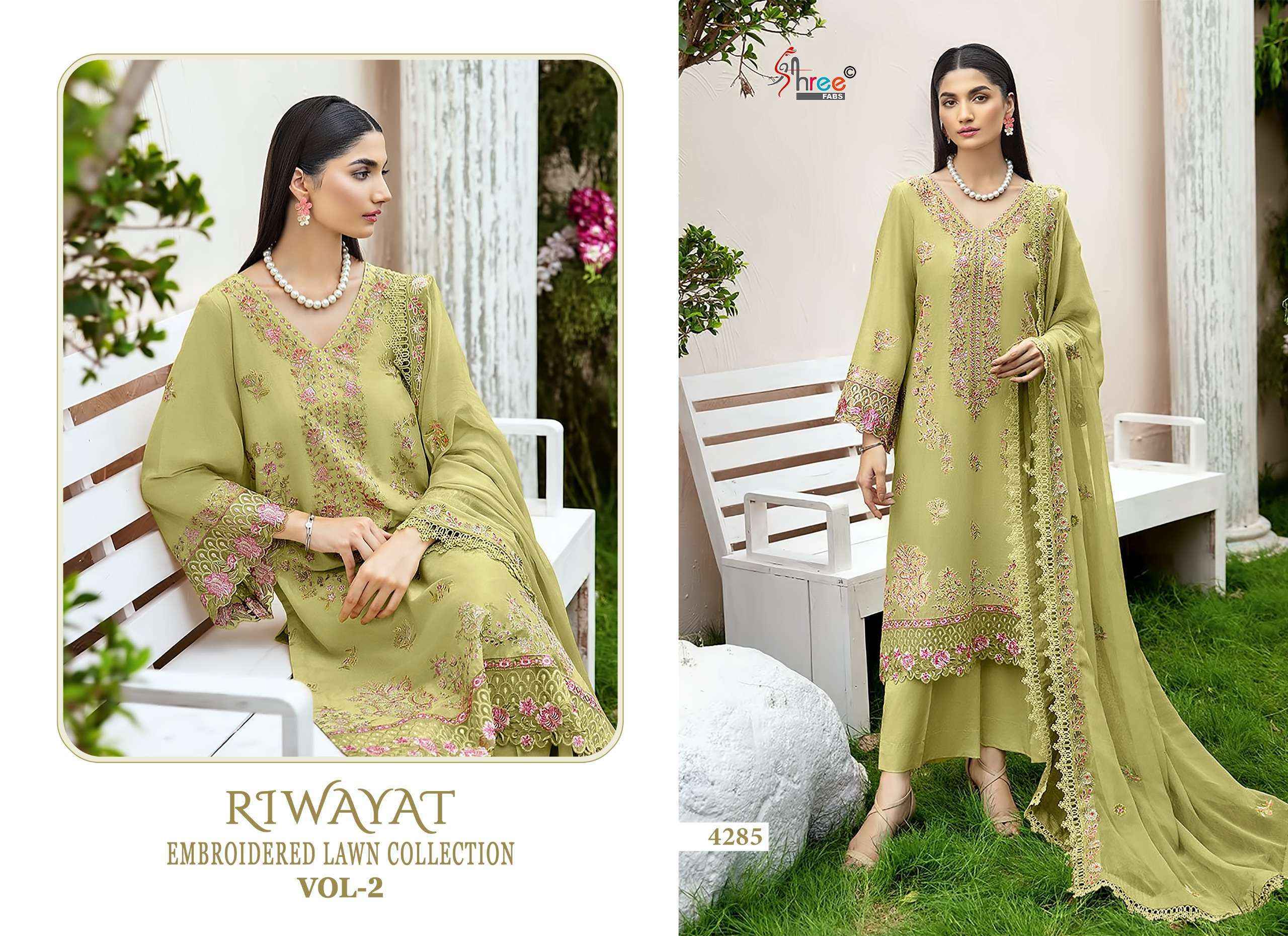 Shree Fabs Riwayat Embroidered Lawn Collection Vol-2 Cotton Dress Material (3 pcs Catalogue)