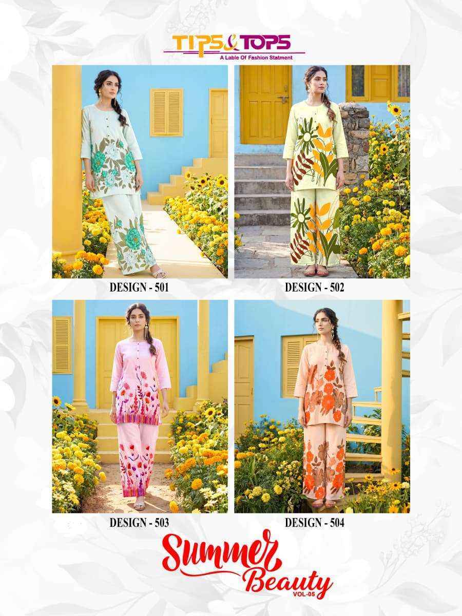 Tips & Tops Summer Beauty Vol-5 Rayon Co Ord Set (4 pcs Catalogue)