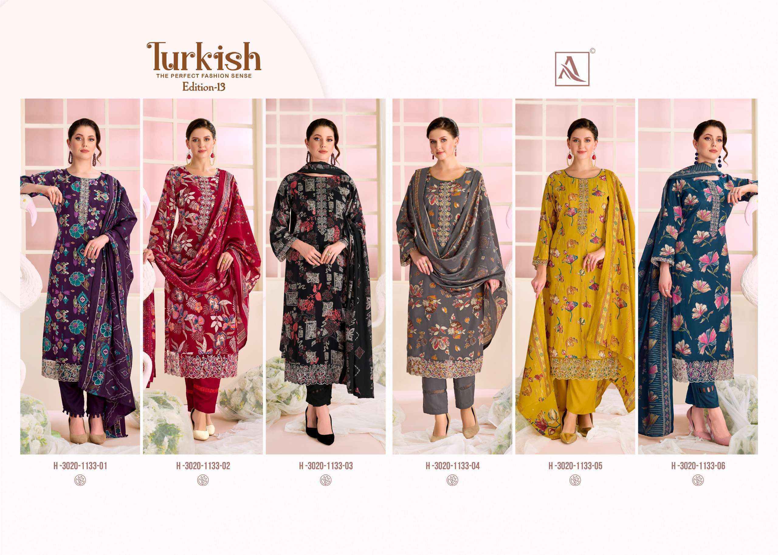 Alok Turkish Edition-13 Viscose Reyon Dress Material (6 pcs Catalogue)