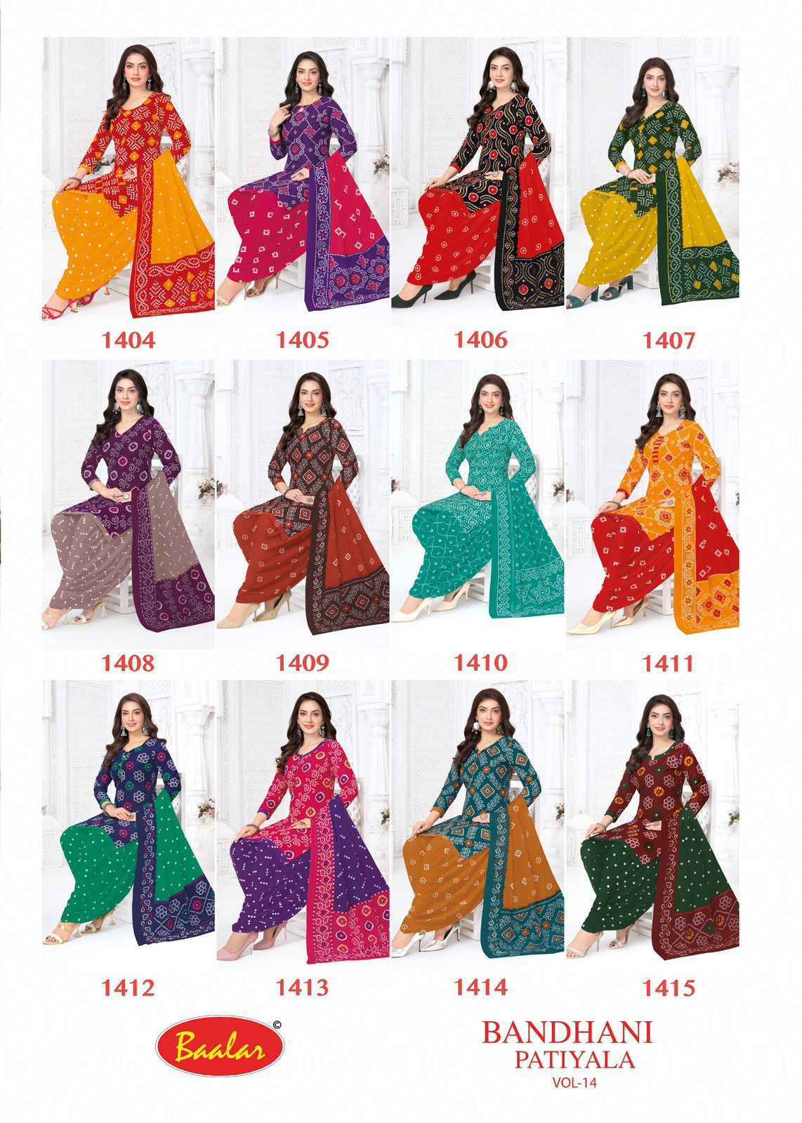 Baalar Bandhani Patiyala Vol-14 Cotton Dress Material (12 pcs Catalogue)