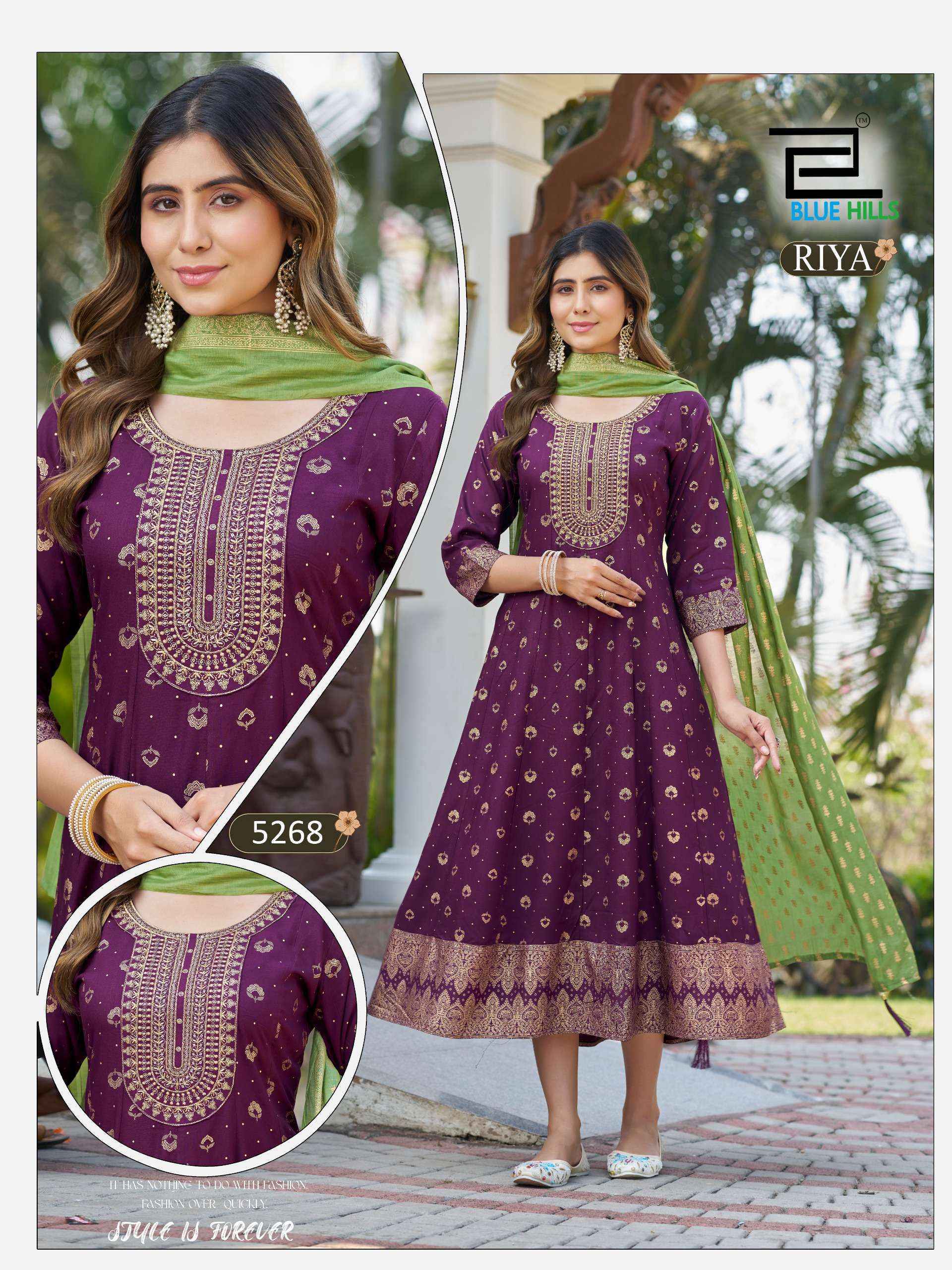 Blue Hills Riya Rayon Gown With Dupatta (6 pcs Catalogue)