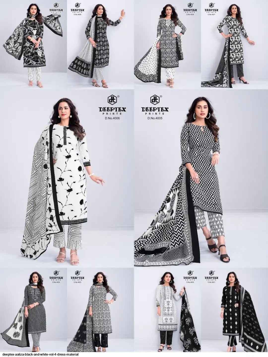 Deeptex Aaliza Black & White Special Vol 4 Cotton Dress Material 10 pcs Catalogue