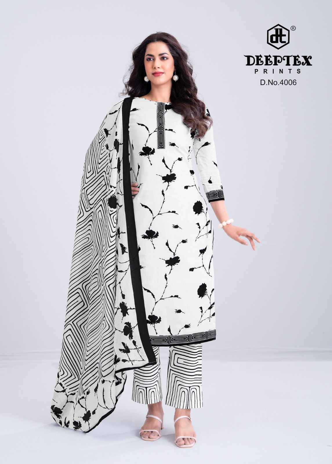 Deeptex Aaliza Black & White Special Vol 4 Cotton Dress Material 10 pcs Catalogue
