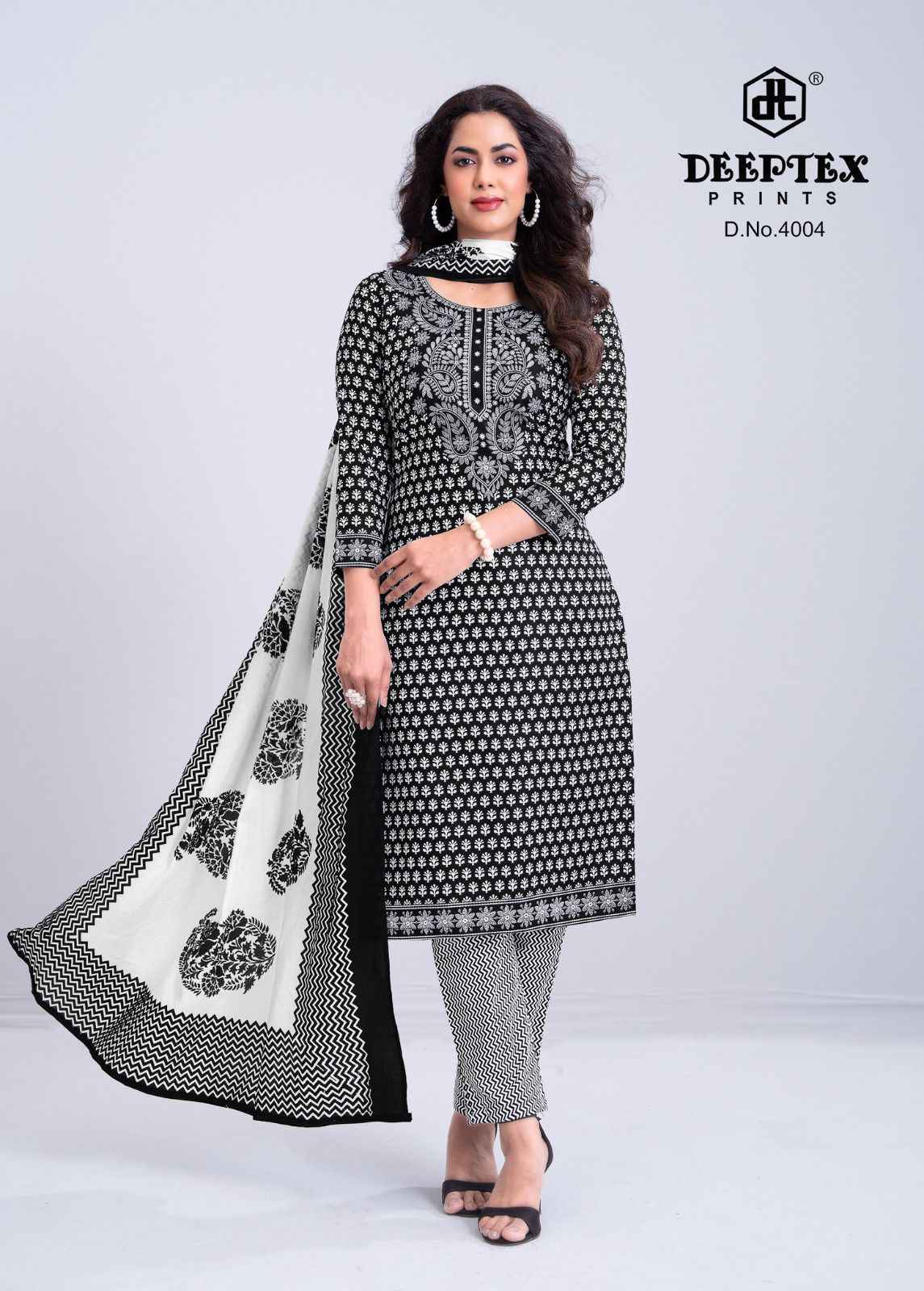 Deeptex Aaliza Black & White Special Vol 4 Cotton Dress Material 10 pcs Catalogue