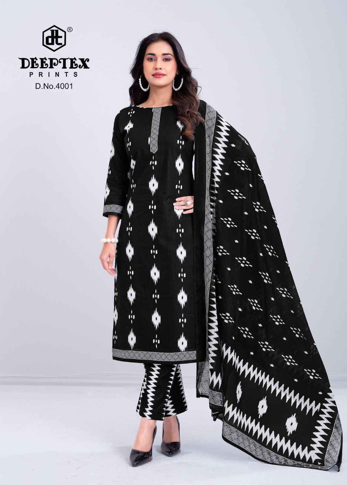 Deeptex Aaliza Black & White Special Vol 4 Cotton Dress Material 10 pcs Catalogue