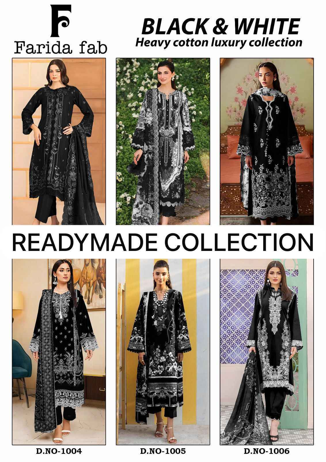 Farida Fab Black & White Readymade Cotton Dress (6 pcs Catalogue)