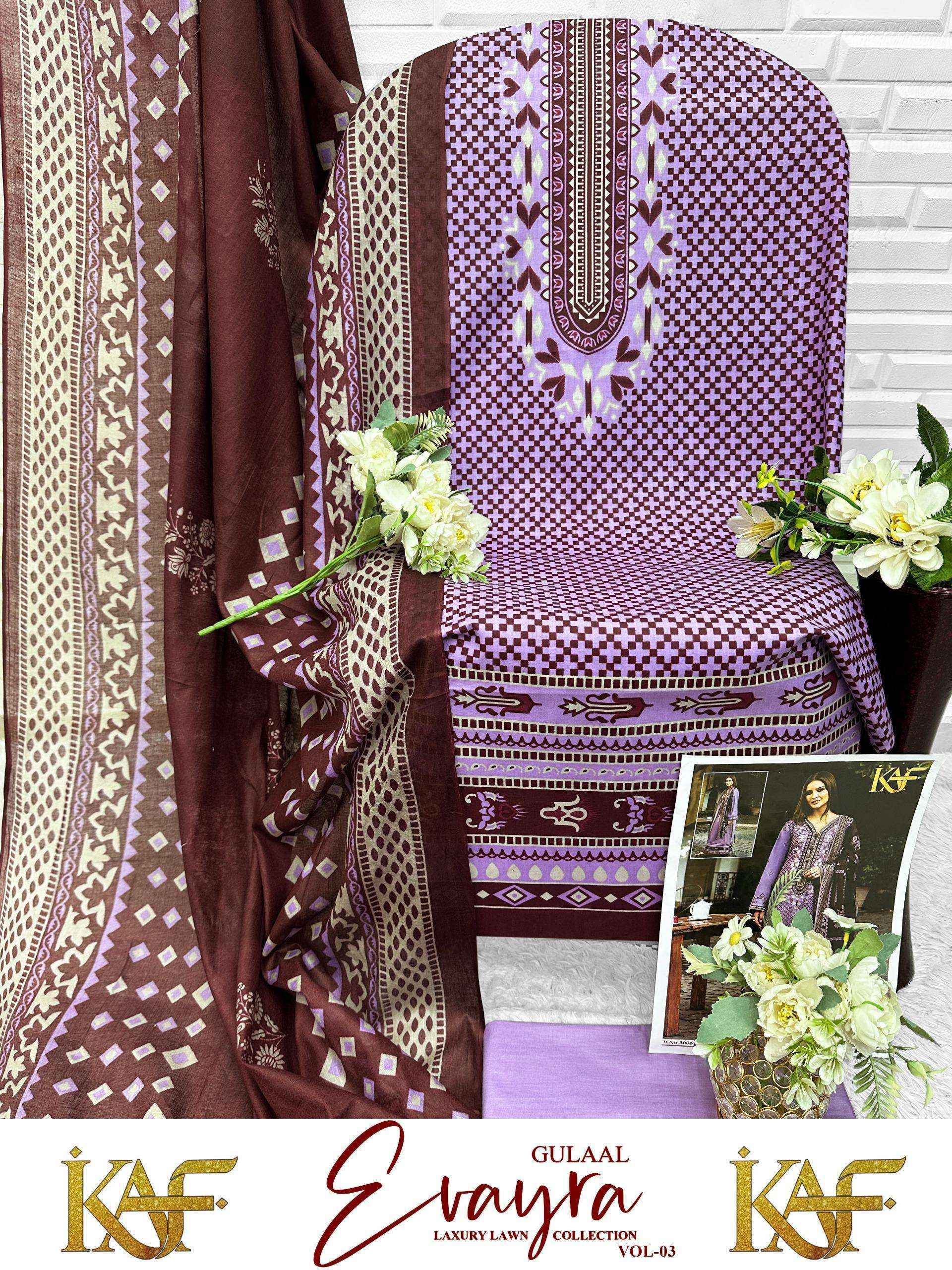 KAF Fabric Evayra Gulaal Vol 3 Cotton Dress Material 6 Pc Catalouge