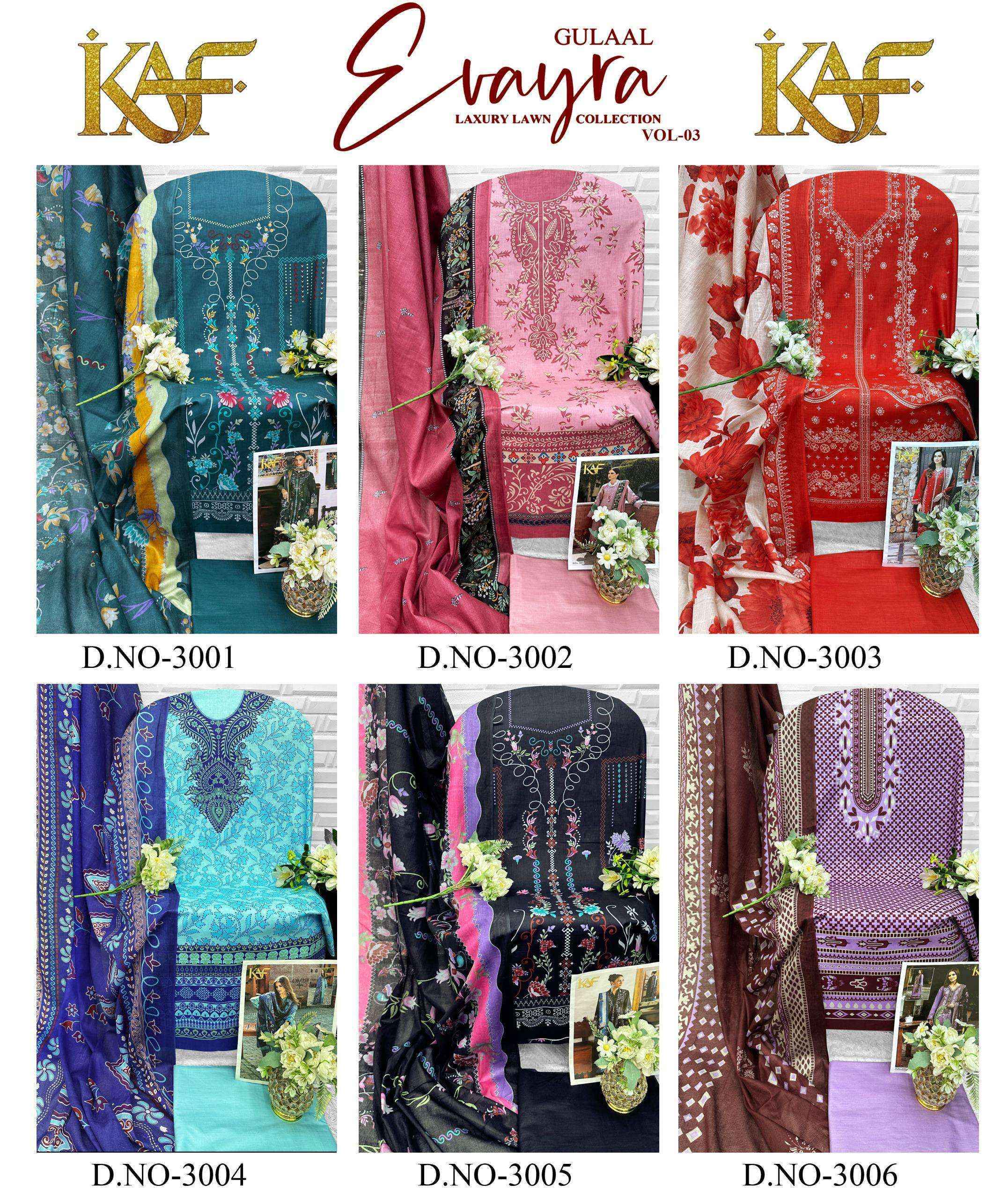 KAF Fabric Evayra Gulaal Vol 3 Cotton Dress Material 6 Pc Catalouge