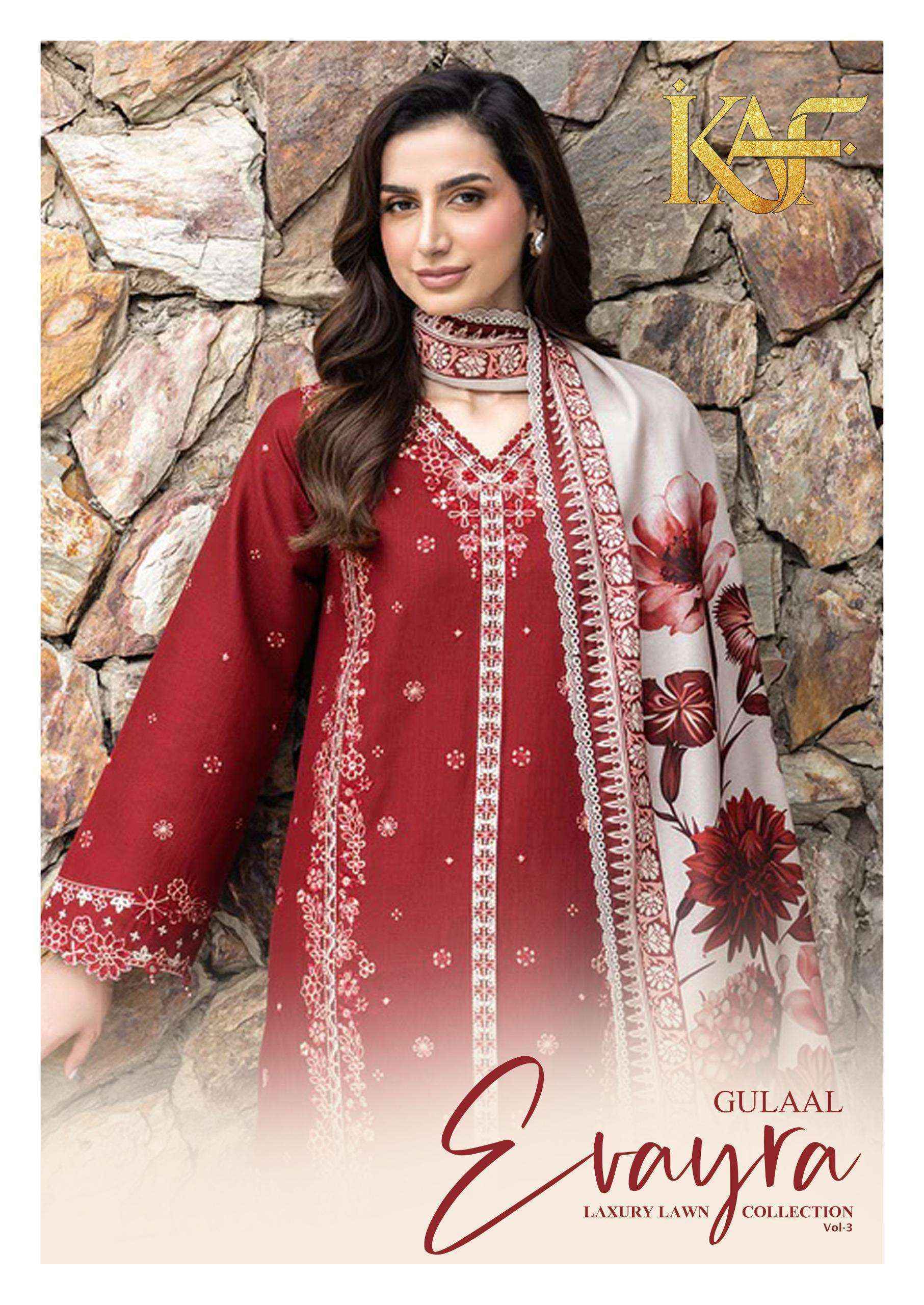 KAF Fabric Evayra Gulaal Vol 3 Cotton Dress Material 6 Pc Catalouge