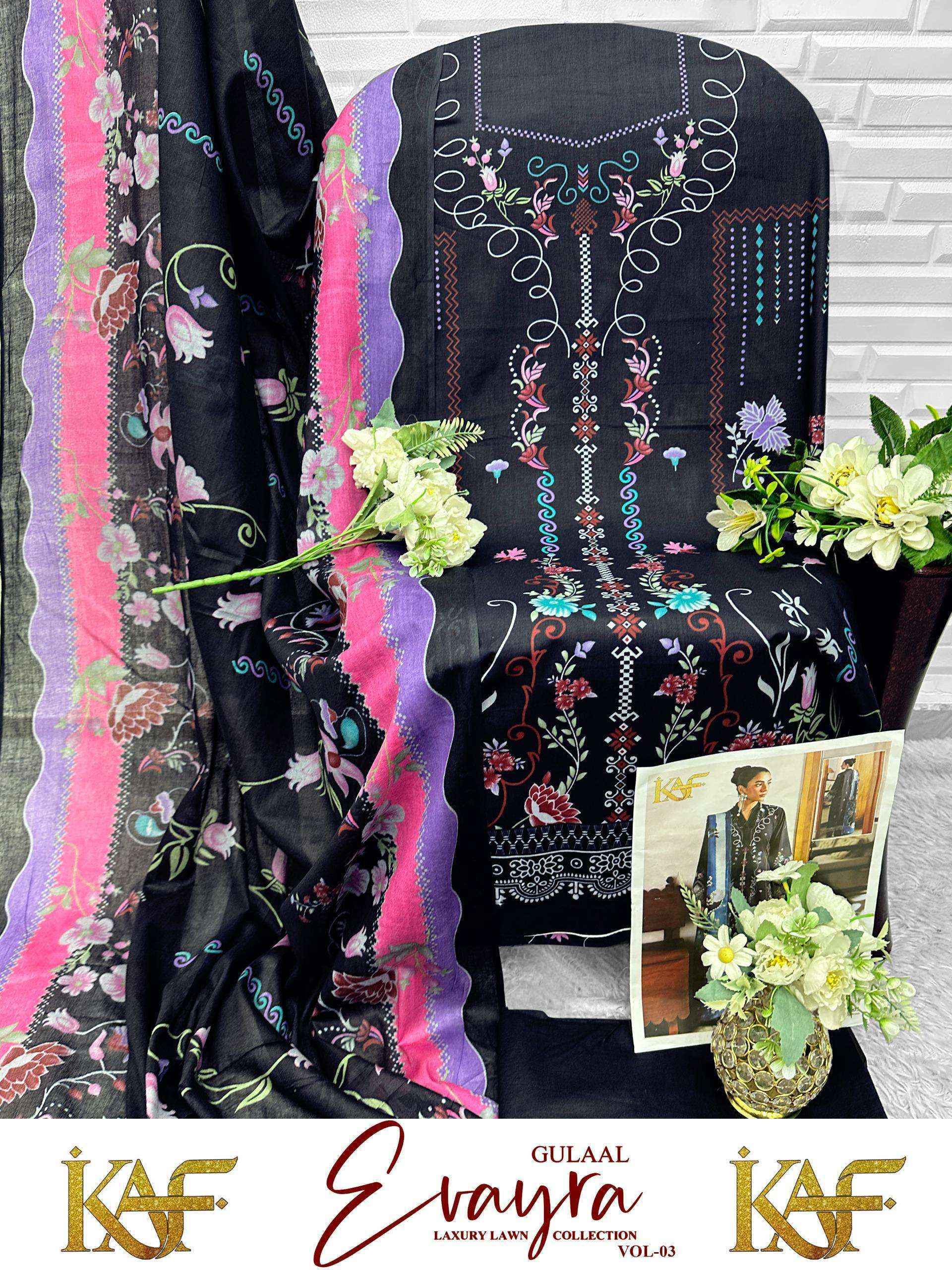 KAF Fabric Evayra Gulaal Vol 3 Cotton Dress Material 6 Pc Catalouge