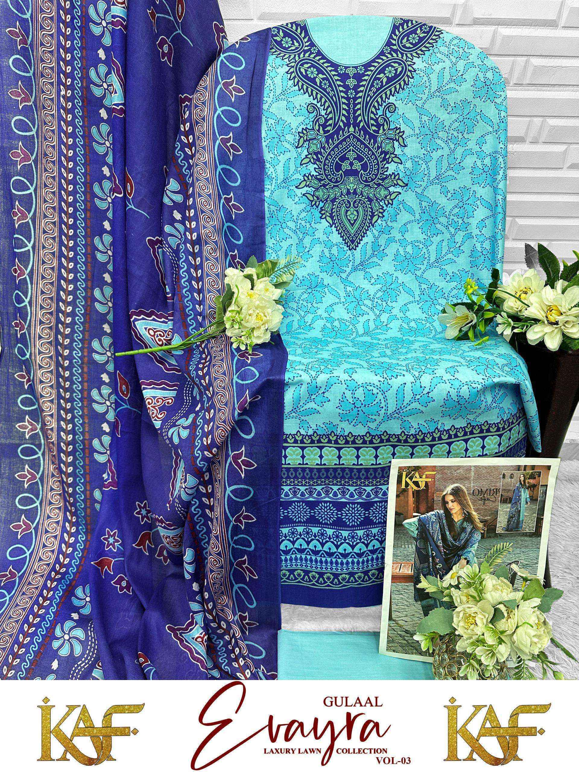 KAF Fabric Evayra Gulaal Vol 3 Cotton Dress Material 6 Pc Catalouge