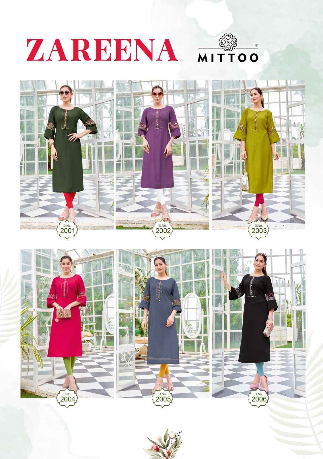 Mittoo Zareena Vol 1 Rayon Kurti 6 pcs Catalogue