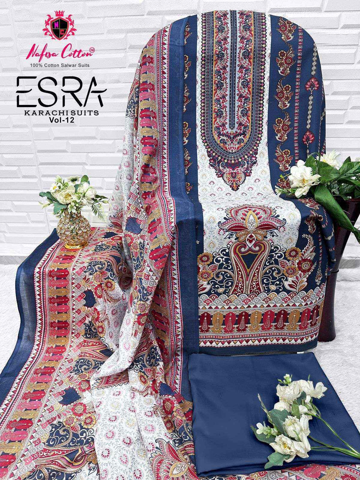 Nafisa Cotton Esra Karachi Vol-12 Cotton Dress Material (6 Pc Catalog)