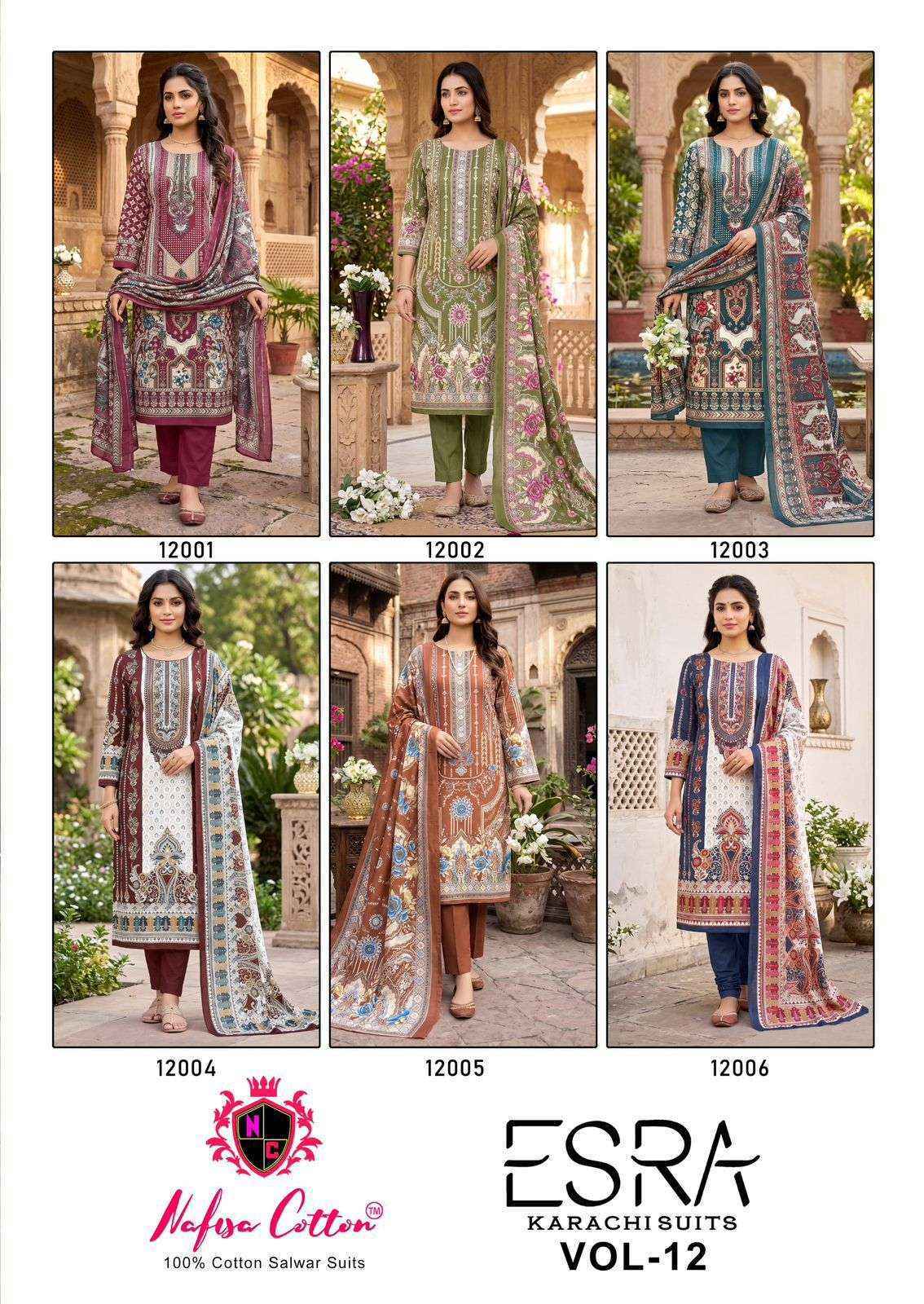 Nafisa Cotton Esra Karachi Vol-12 Cotton Dress Material (6 Pc Catalog)