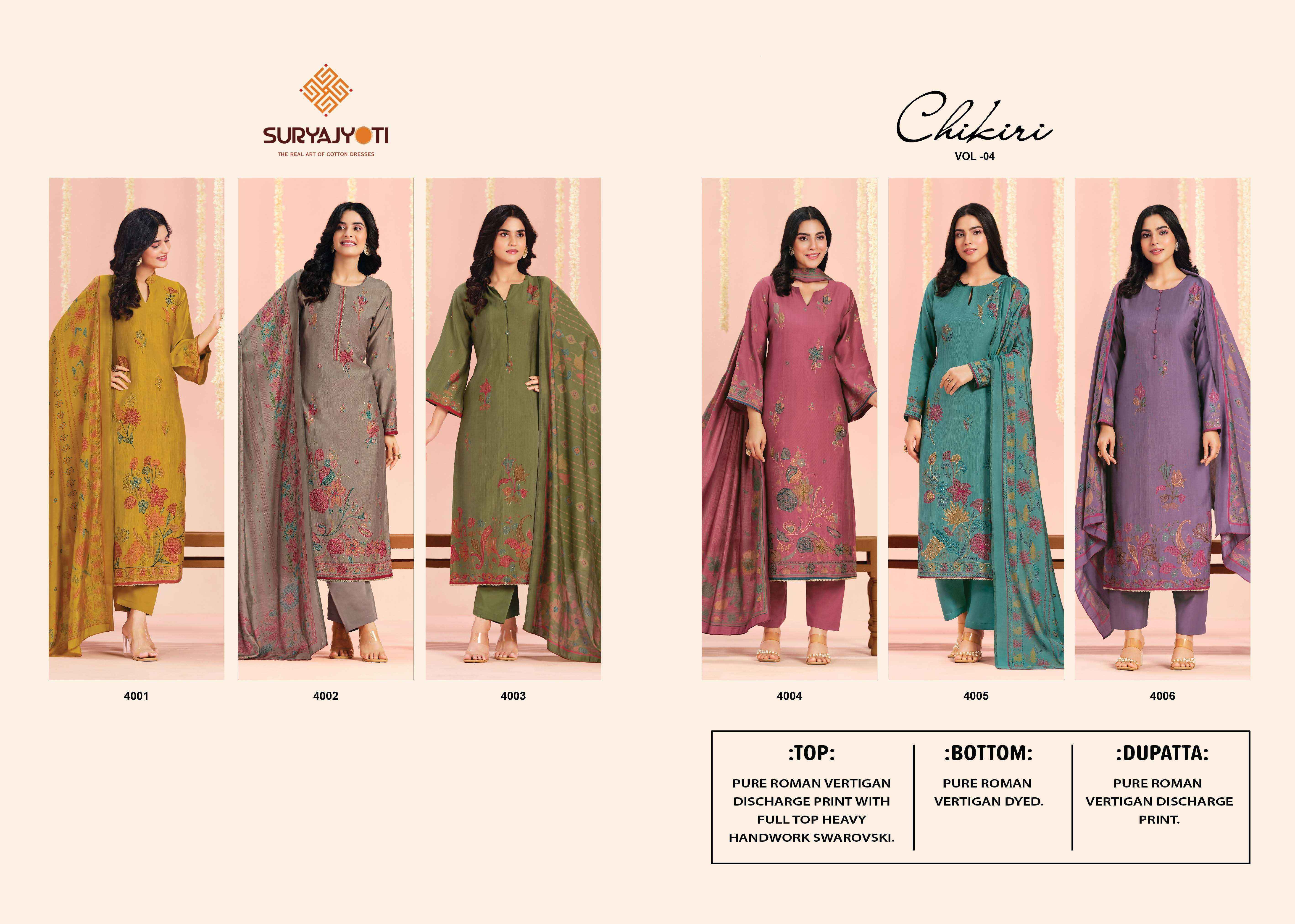 Suryajyoti Chikiri Vol-4 Roman Silk Dress Material (6 Pcs Catalouge)