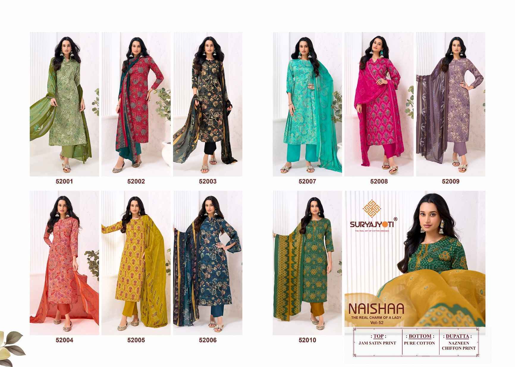 Suryajyoti Naishaa Vol-52 Jam Satin Dress Material (10 pcs Catalogue)