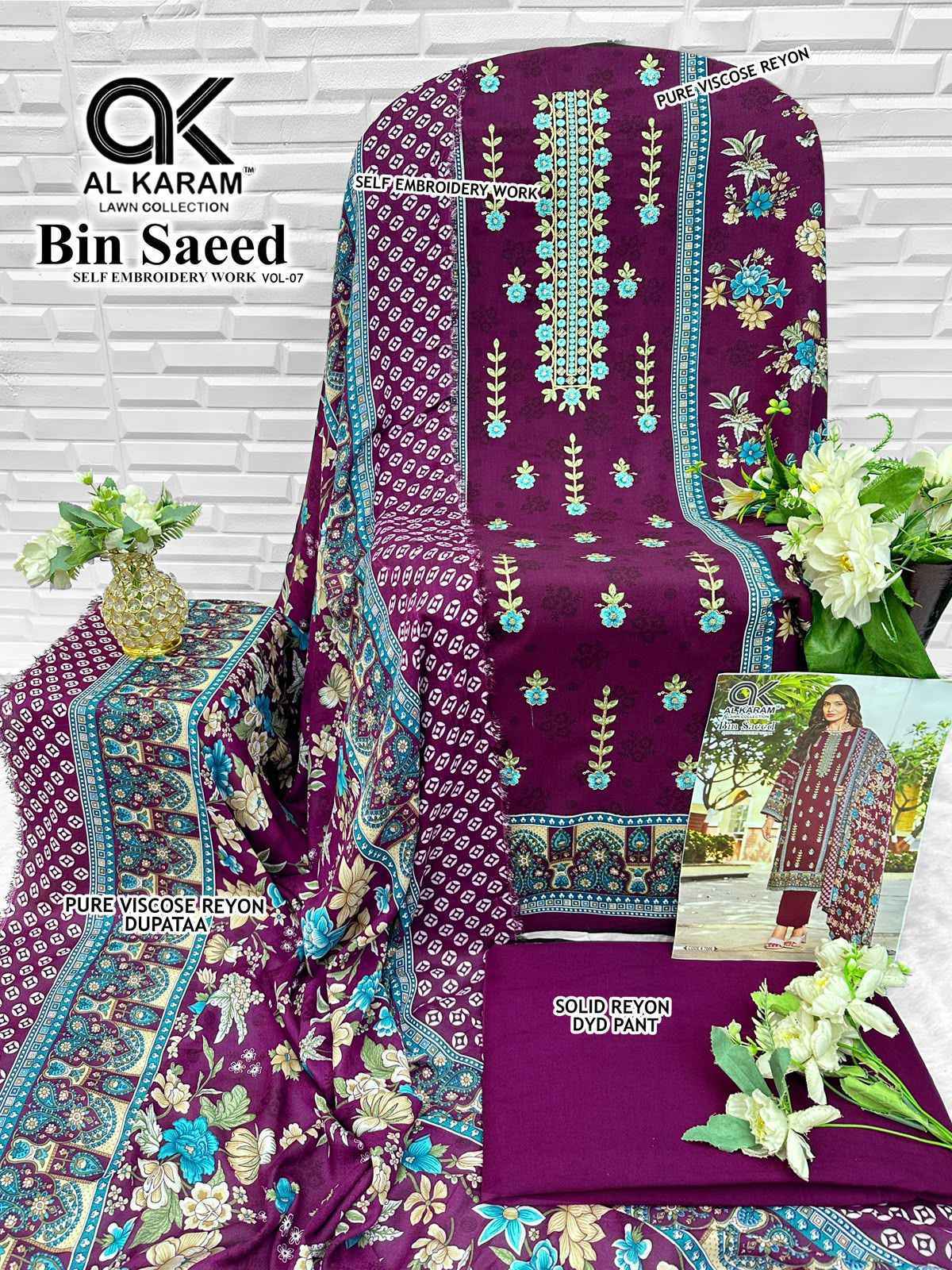 Al Karam Bin Saeed Vol-7 Viscose Reyon Dress Material (6 pcs Catalogue)