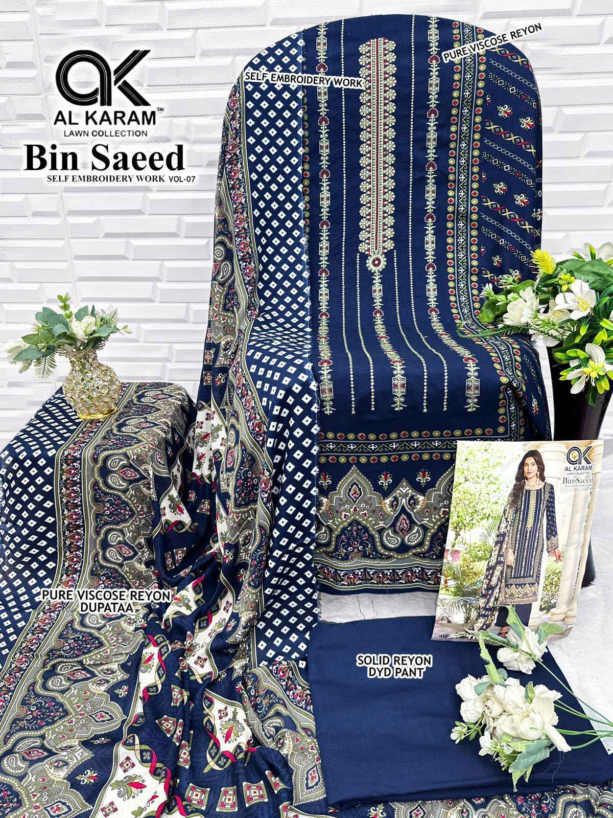 Al Karam Bin Saeed Vol-7 Viscose Reyon Dress Material (6 pcs Catalogue)