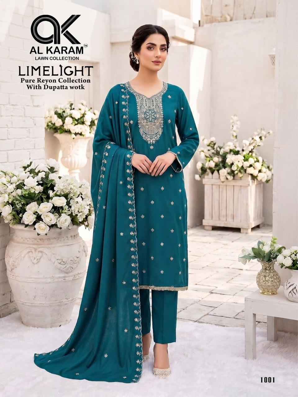 Al Karam Lime Light Rayon Dress Material (5 pcs Catalogue)