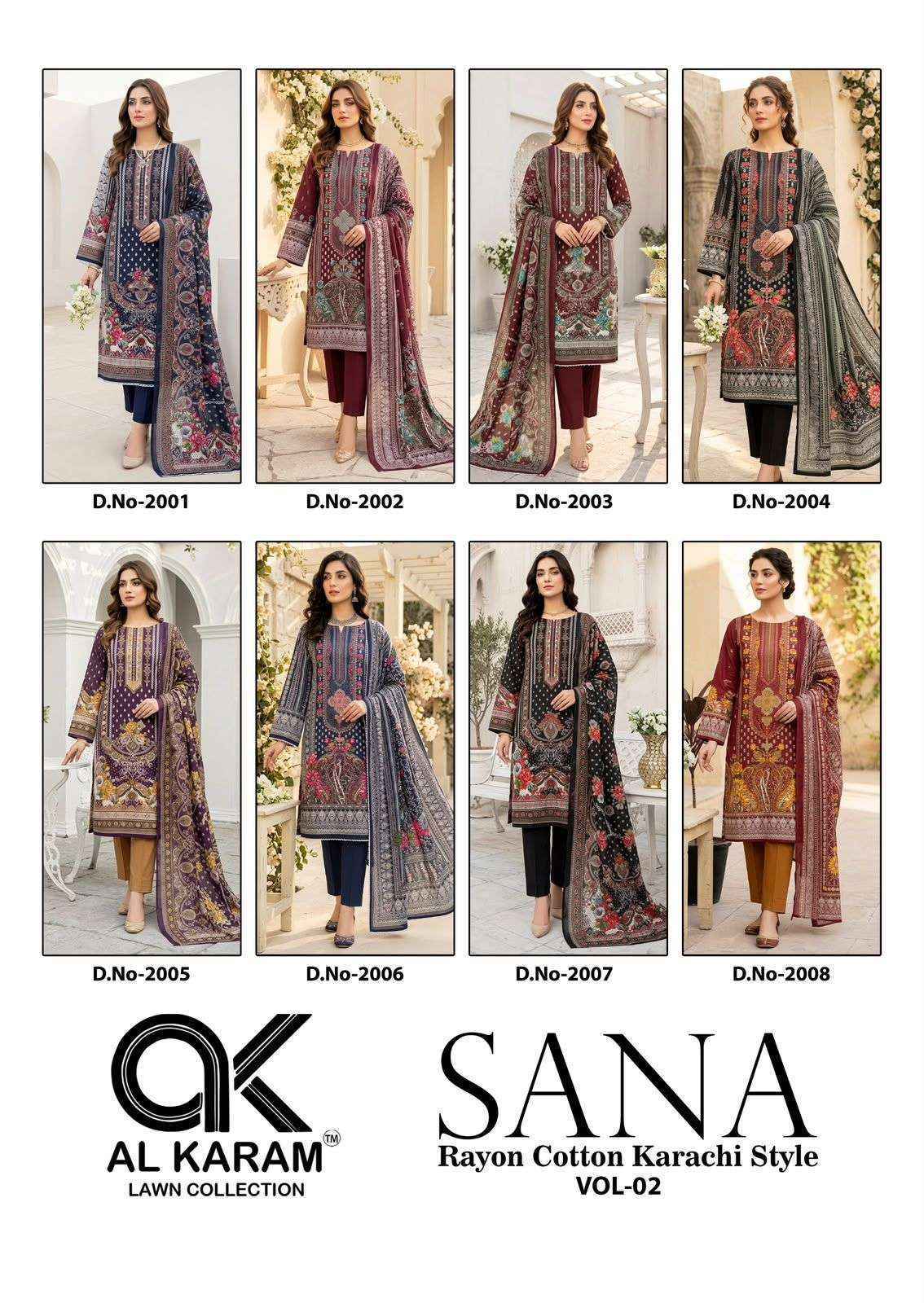 Al Karam Sana Vol-2 Rayon Dress Material (8 pcs Catalogue)