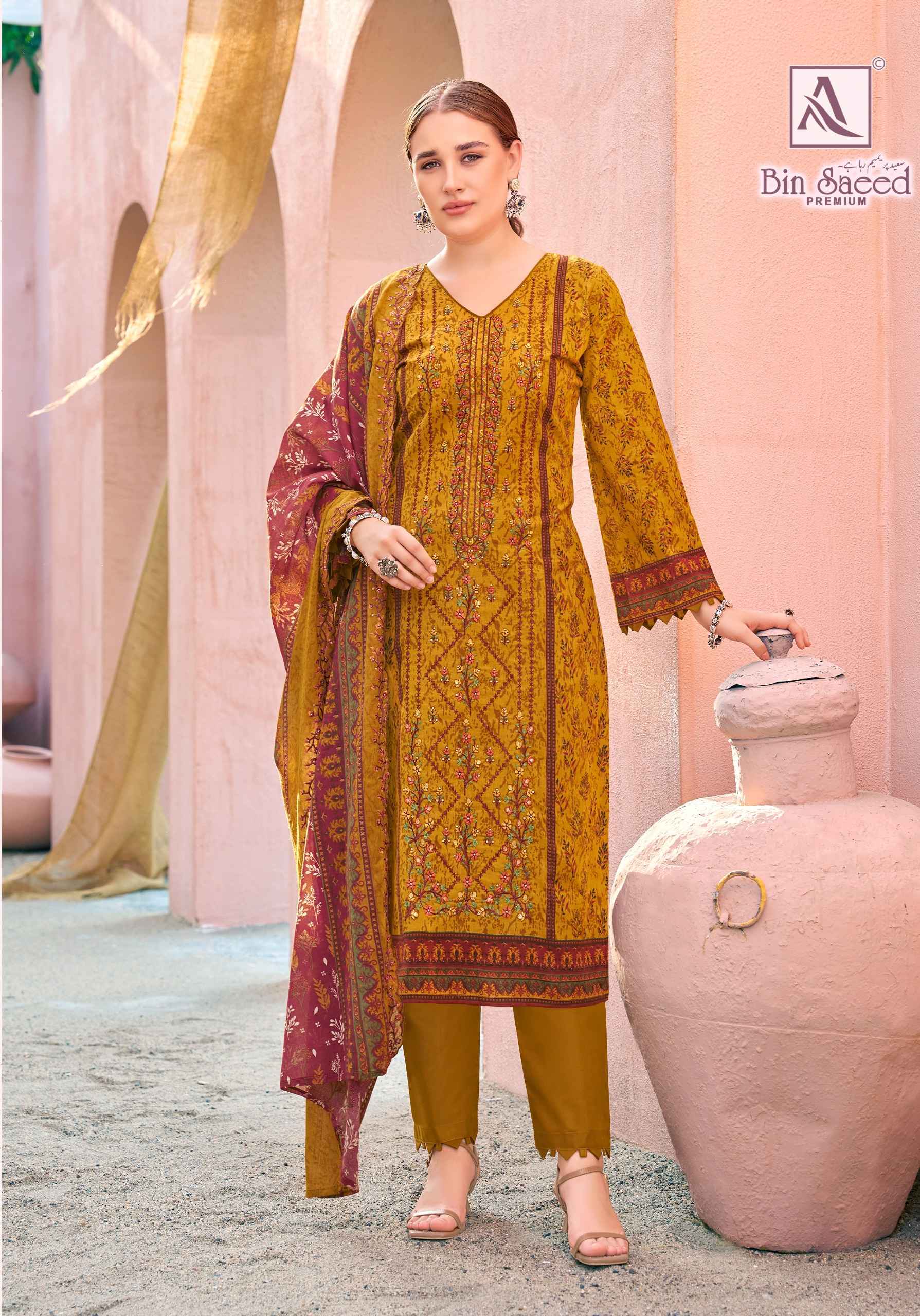 Alok Bin Saeed Premium Cambric Cotton Dress Material (8 pcs Catalogue)