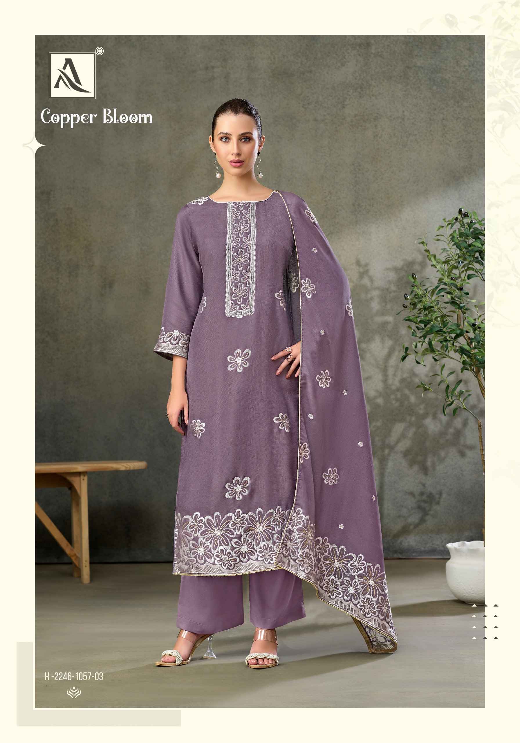 Alok Copper Bloom Linen Dress Material (6 pcs Catalogue)