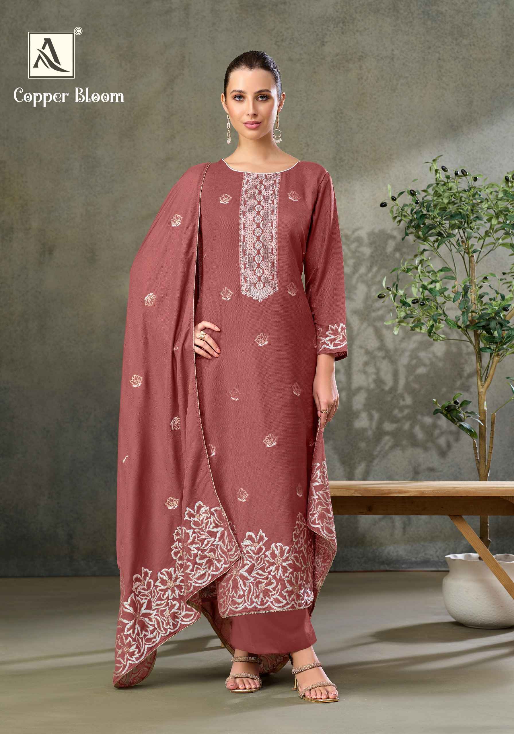 Alok Copper Bloom Linen Dress Material (6 pcs Catalogue)