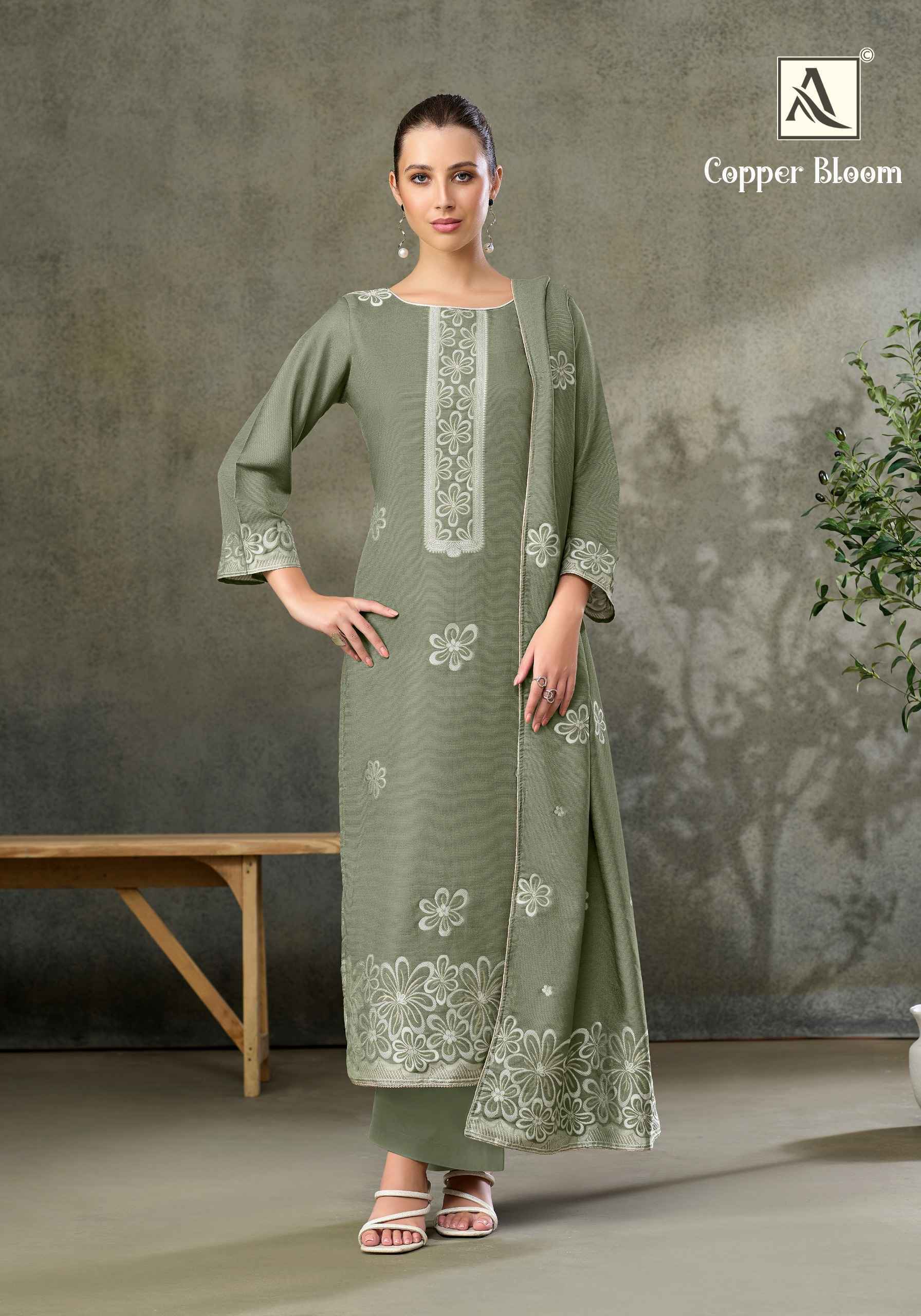Alok Copper Bloom Linen Dress Material (6 pcs Catalogue)