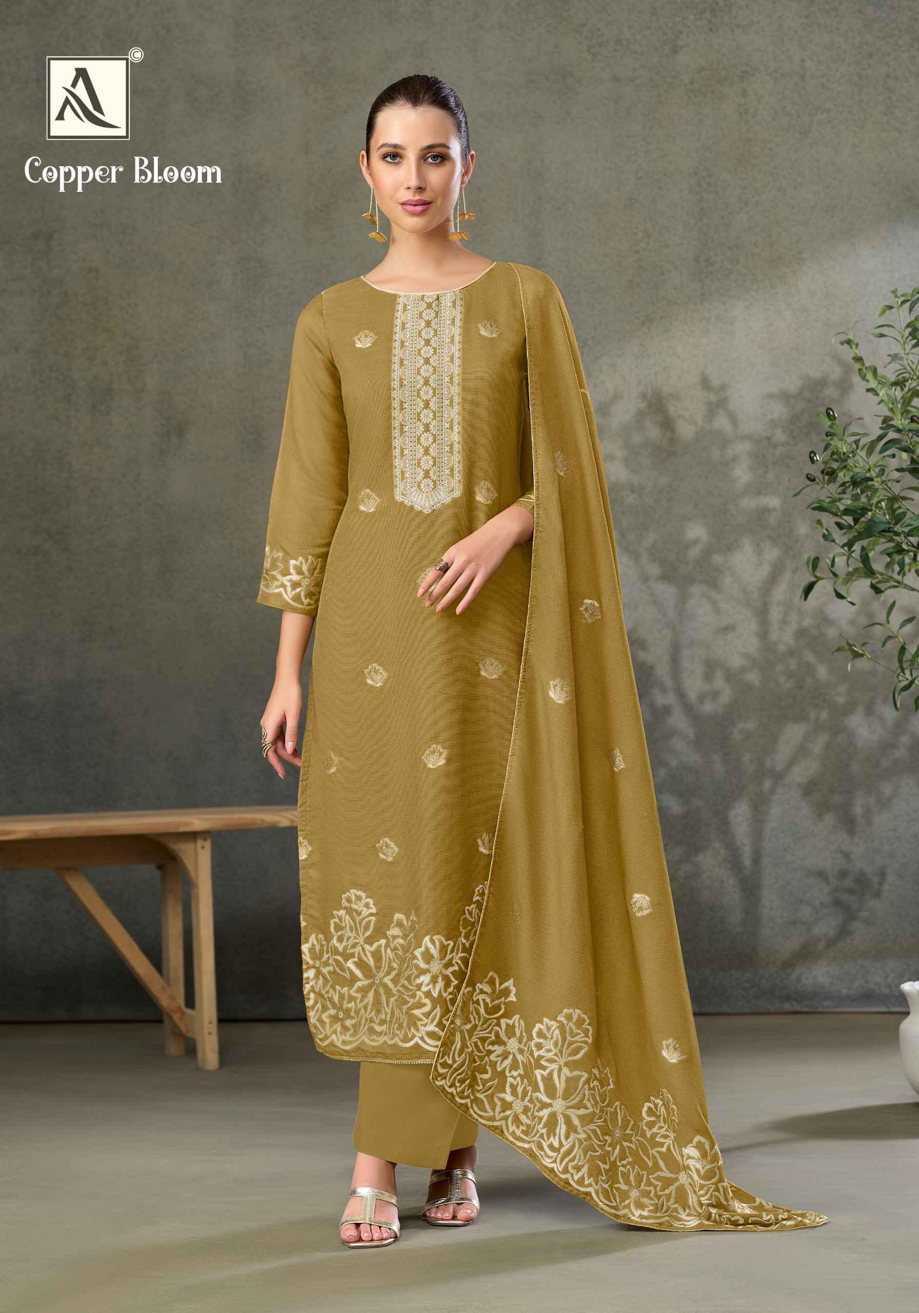 Alok Copper Bloom Linen Dress Material (6 pcs Catalogue)
